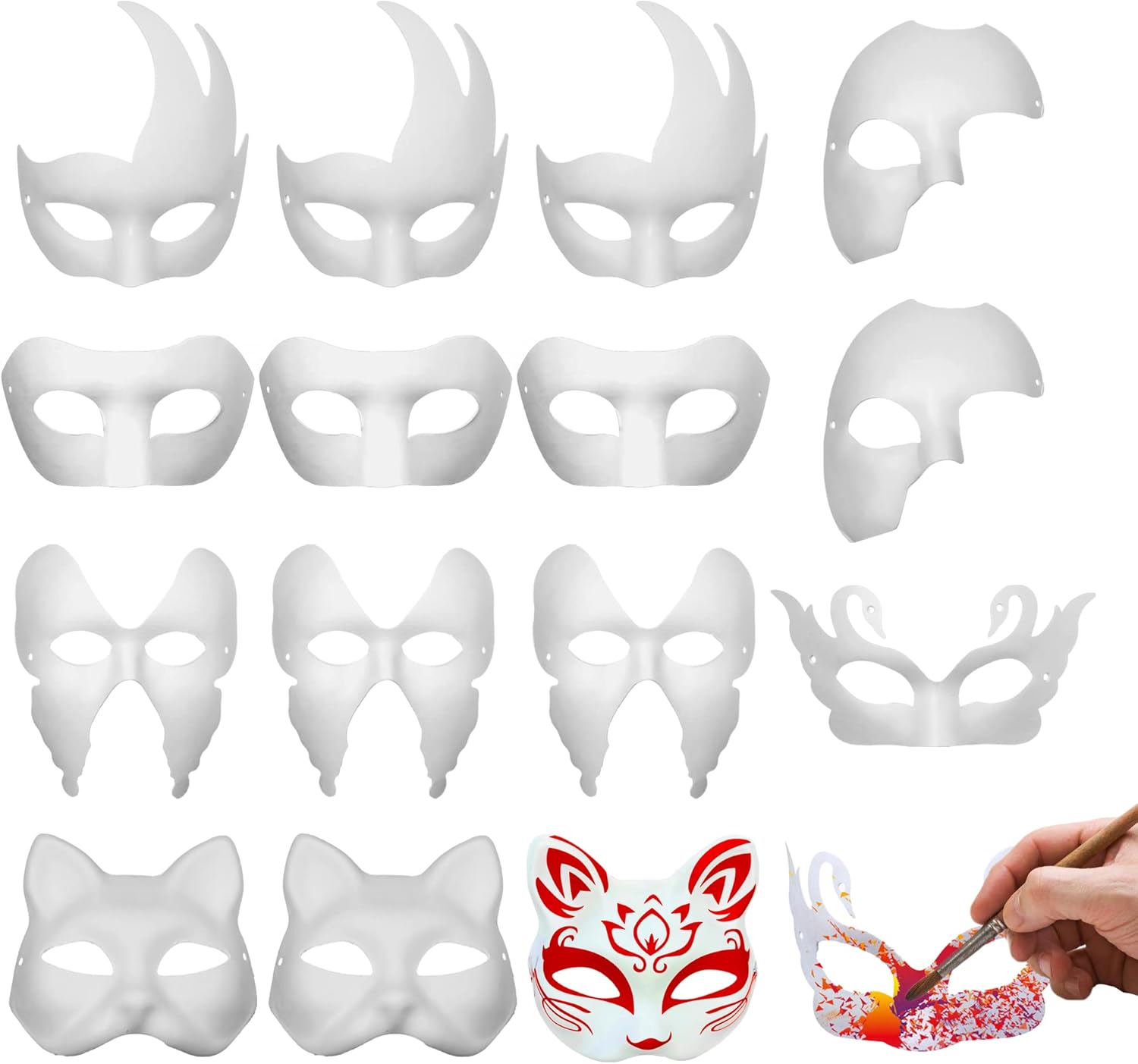 PARAOR 16 máscaras blancas para mascarada, máscaras de papel pintables, máscaras blancas de media cara para Mardi Gras, cosplay, baile de máscaras,
