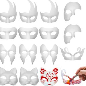 PARAOR 16 máscaras blancas para mascarada, máscaras de papel pintables, máscaras blancas de media cara para Mardi Gras, cosplay, baile de máscaras, PARAOR 16 máscaras blancas para mascarada, máscaras de papel pintables, máscaras blancas de media cara para Mardi Gras, cosplay, baile de máscaras,