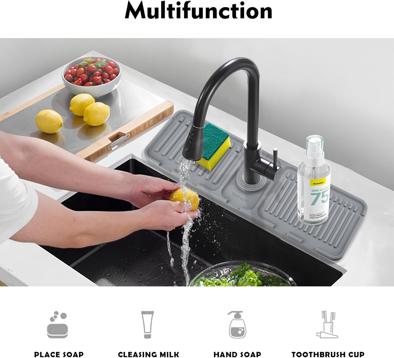 SKitchen – Protector contra salpicaduras para fregadero de 14.5 x 5.5 pulgadas, protector de salpicaduras mejorado para grifo con drenaje