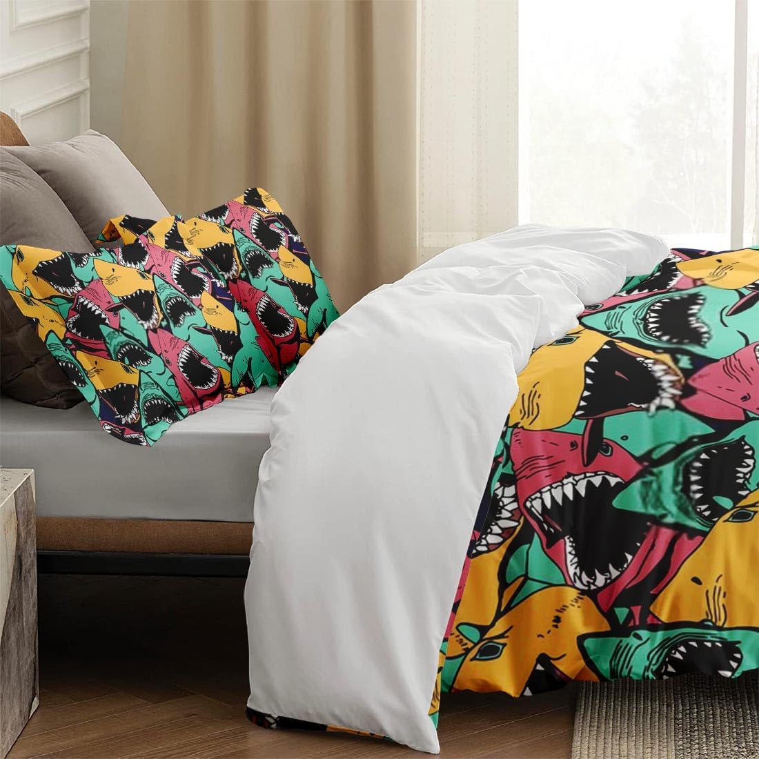 Juego de funda de edredón, juego de ropa de cama con diseño de tiburón, animales marinos, océano, para niños y adultos, decoración de dormitorio,