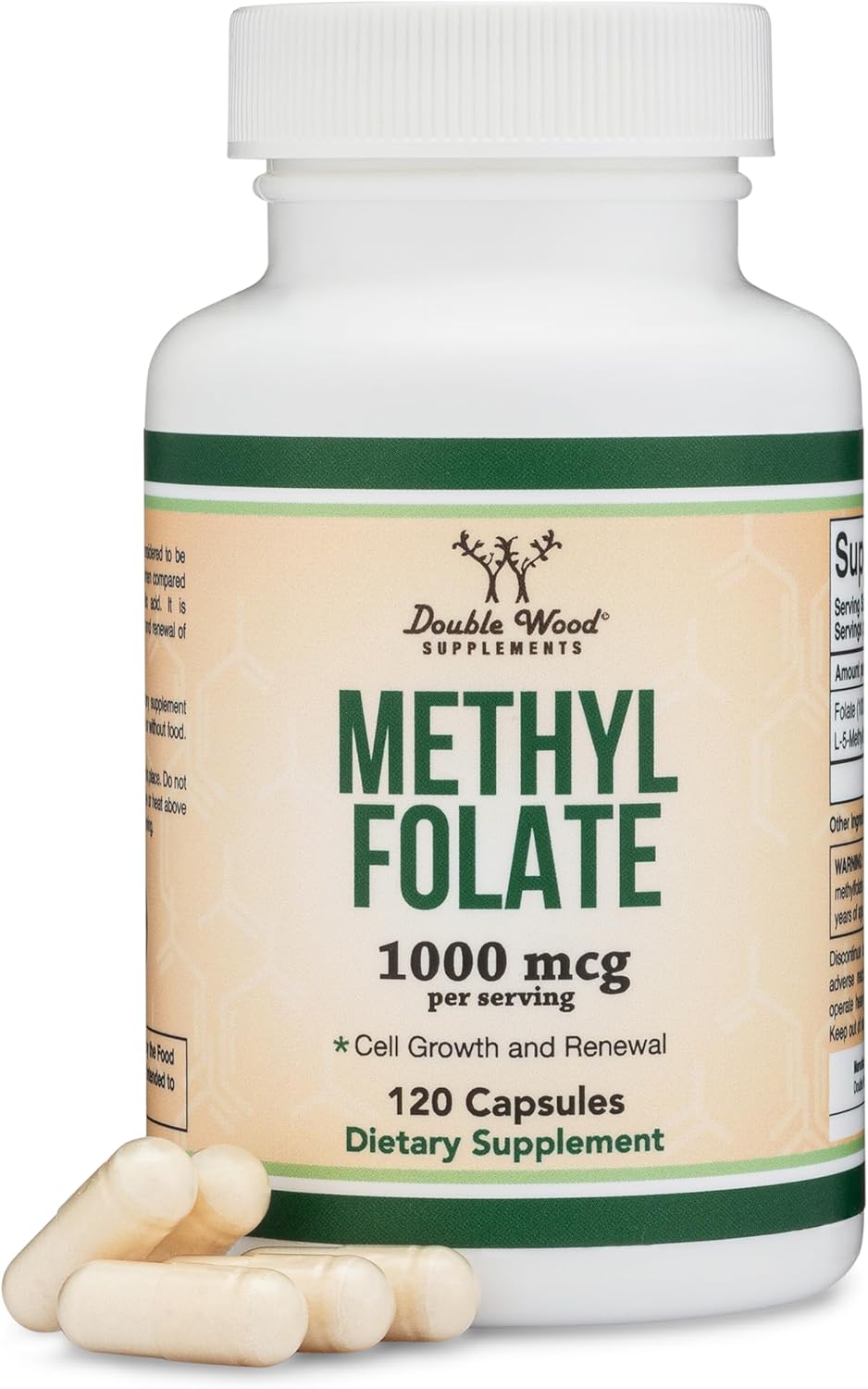 Metilfolato 1,000 mcg, 120 cápsulas (fabricación de suplementos de folato de metilo en los Estados Unidos) El folato metilado es una forma más