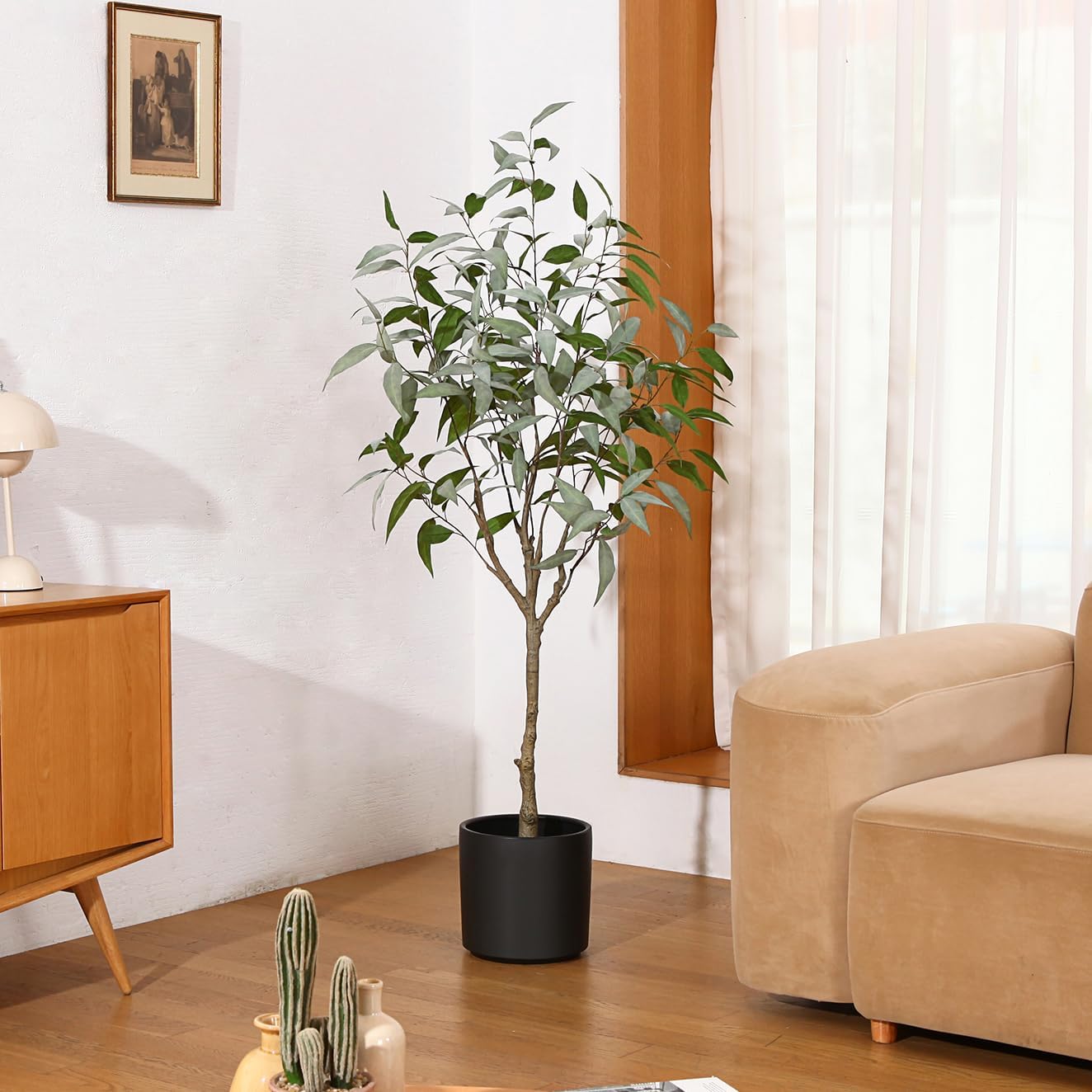 Árbol de eucalipto artificial de 5 pies de alto, plantas de eucalipto artificiales grandes, plantas de seda artificial para decoración del hogar,