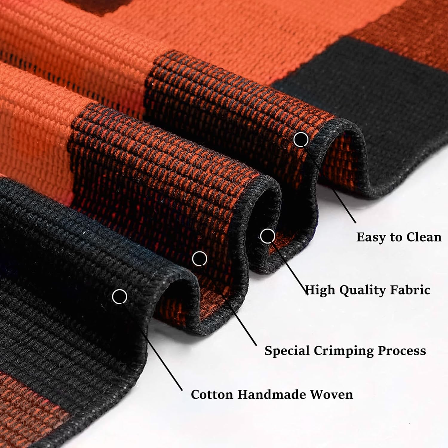 KOZYFLY Alfombra de lana cuadriculada de 4 x 6 pies, color naranja y negro, alfombra lavable de algodón tejida a mano para puerta de Halloween, para