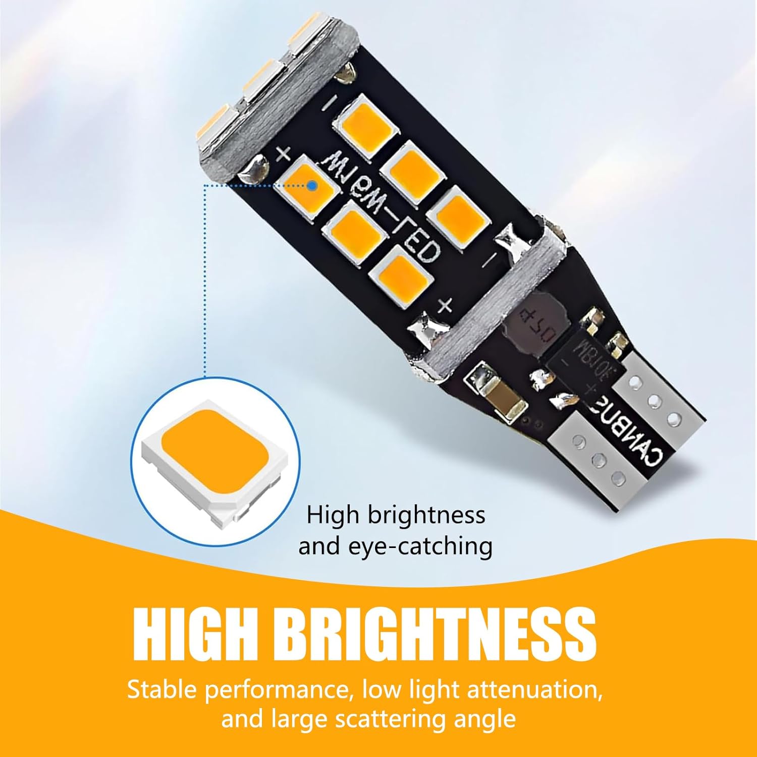 4 PCS T15 Car LED Decoding Reversing Light, 2835-15SMD Fast Heat Dissipation PC Board Smart IC Driver IP67 Waterproof Turn Signal Brake Light,