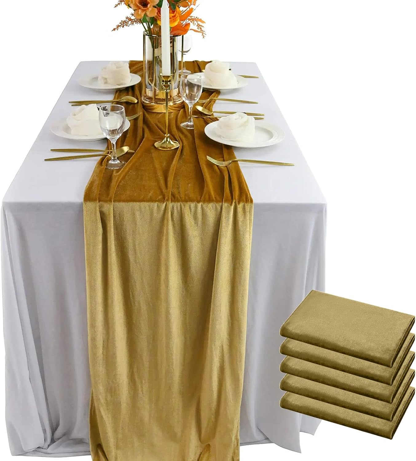 Camino de mesa de terciopelo, paquete de 5 lujosas decoraciones de recepción de boda, tela de terciopelo suave, superposición de lino para fiesta