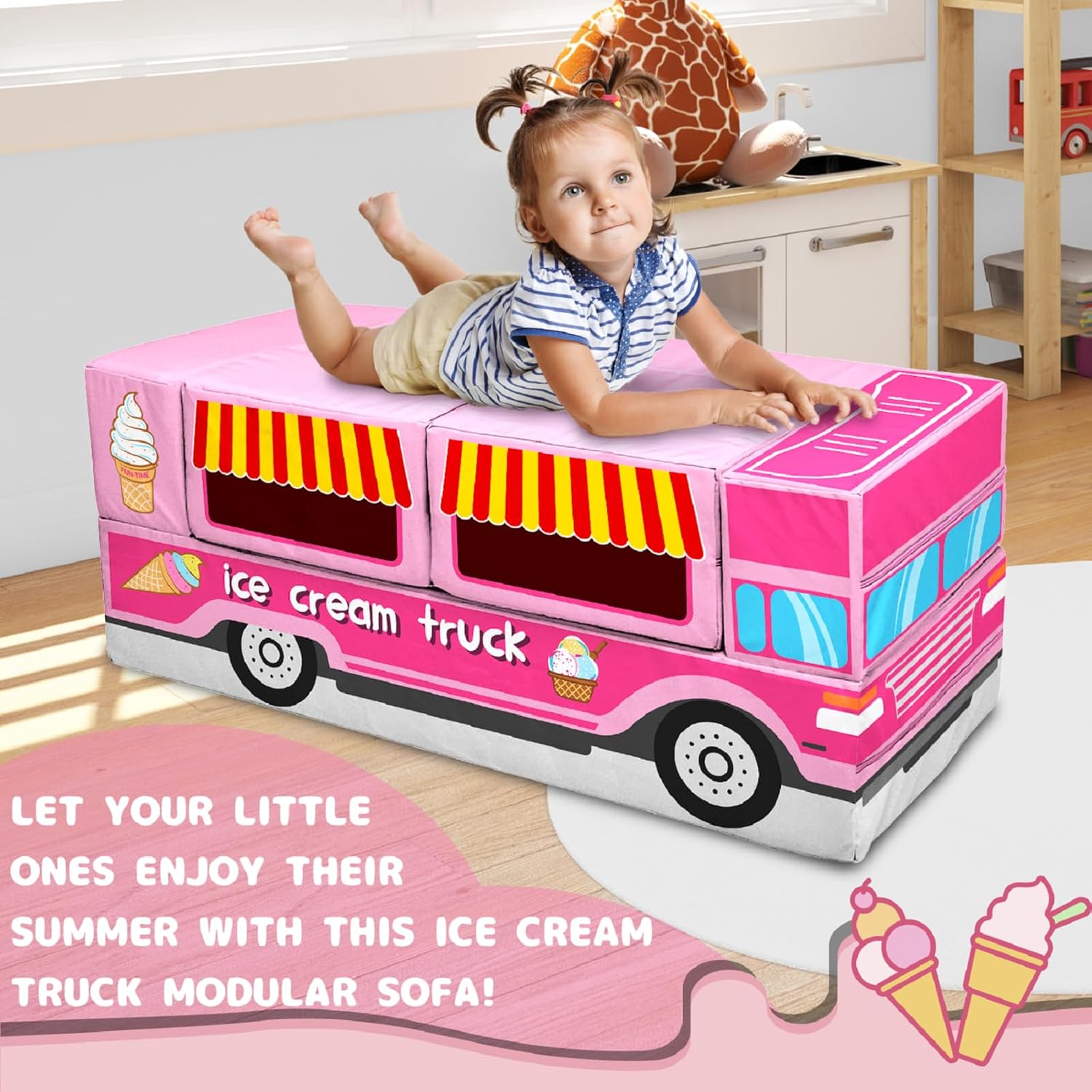 Sofá modular para niños, sofá modular para dormitorio, sala de juegos, sofá plegable para niño y niña imaginativo, sofá convertible con fundas