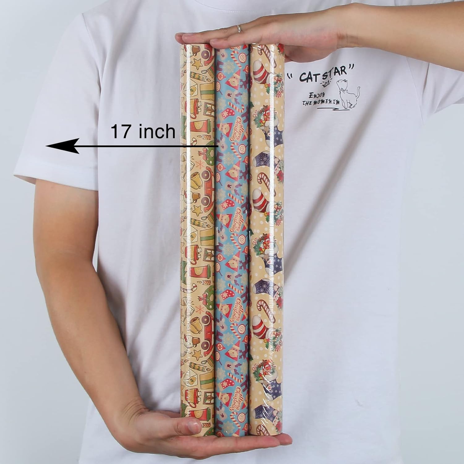 Aimyoo Paquete de papel de regalo de Navidad de estraza azul, juego de papel de regalo de Navidad para niños, diseño de bastones de caramelo,