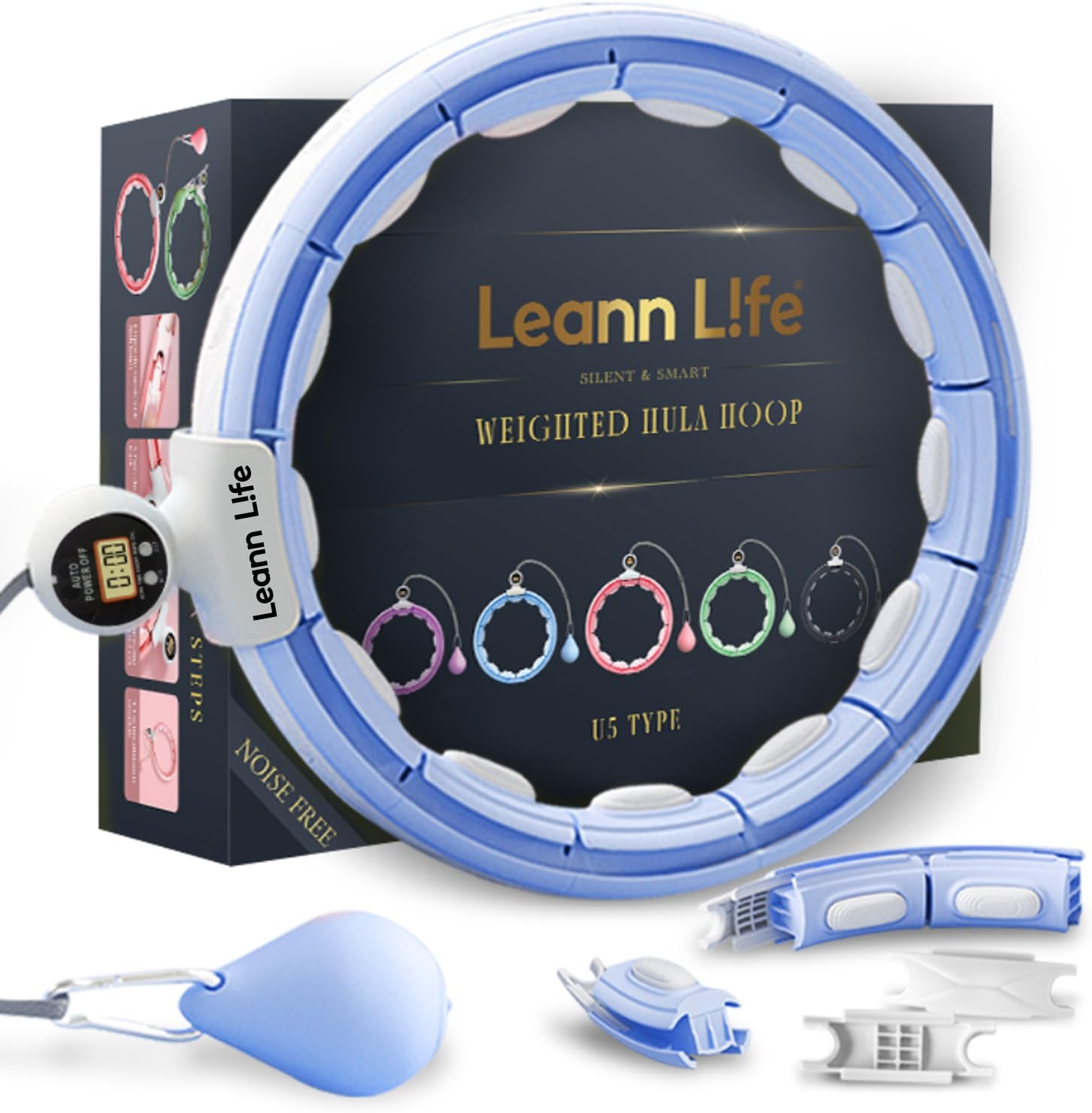 Leann L!fe U5-16 Knots Waist 28- 46, Silent Smart Weighted Hula Hoop for Adults Weight Loss, Infinity Hoop Plus Size, Home Outdoors Fitness