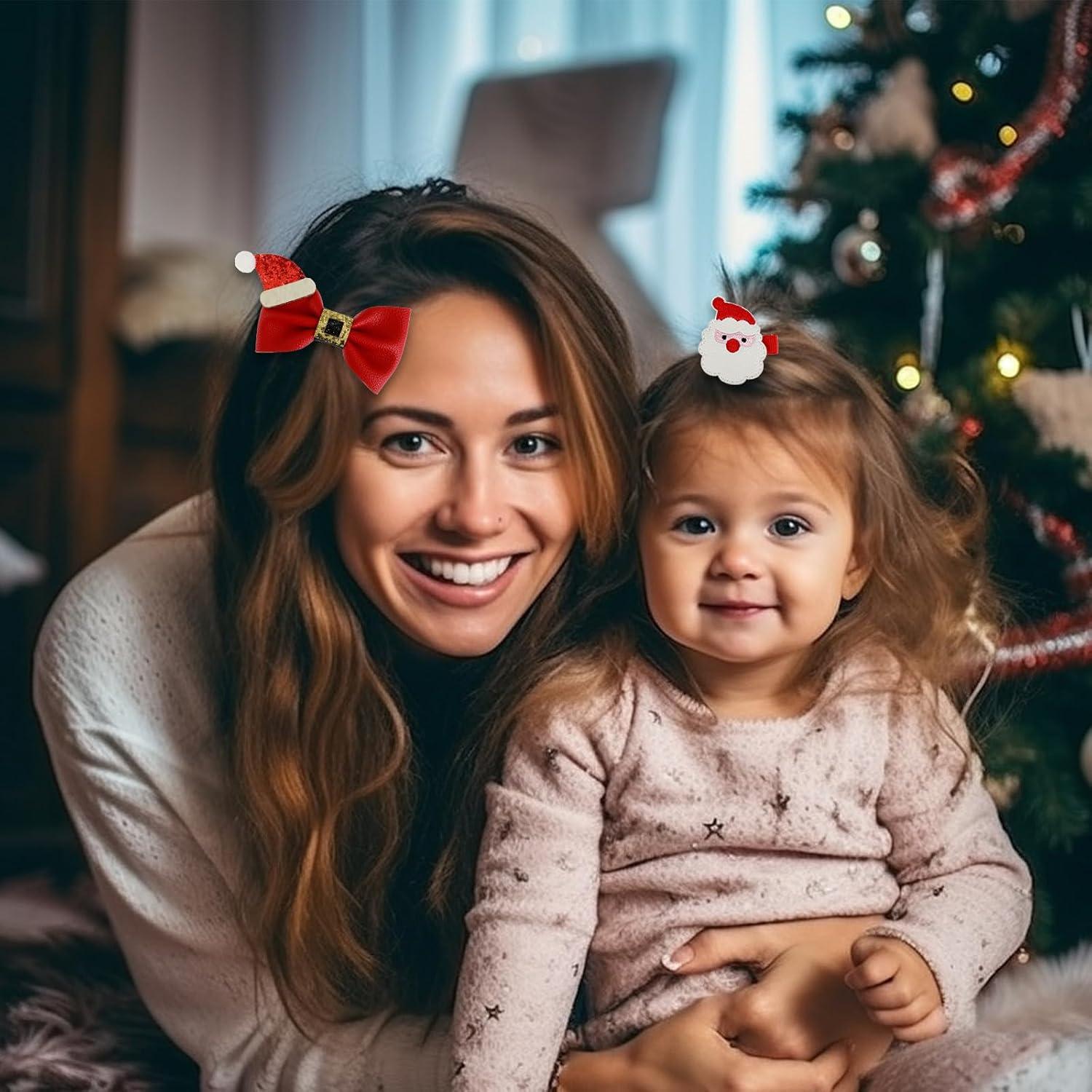 Amaxiu 9 pinzas para el cabello de Navidad, cuernos para sombrero de Navidad, lazos para el cabello, lindos pasadores de pelo de Papá Noel, pan de