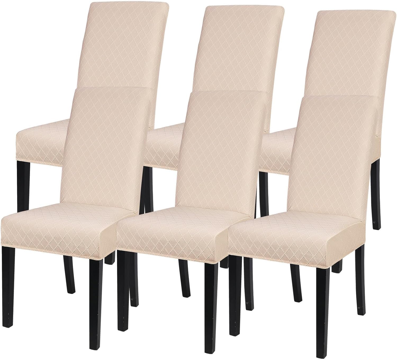 laamei Paquete de 6 fundas de jacquard para sillas de comedor, fundas elásticas para sillas de cocina, color beige, lavables, fundas extraíbles para