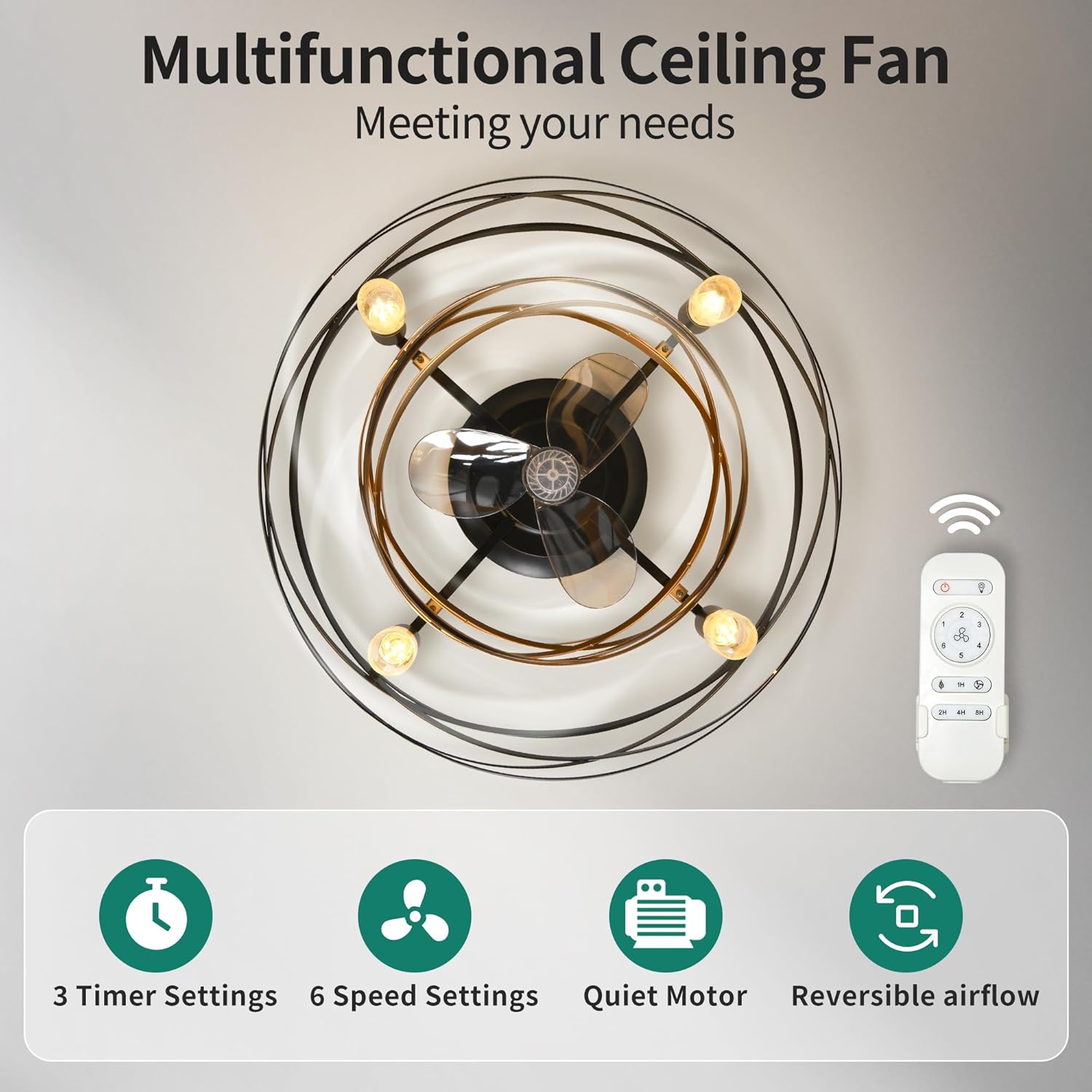 YITAHOME Ventiladores de techo enjaulados con control remoto de luces, ventilador de techo de perfil bajo sin aspas de 22 pulgadas, ventiladores de