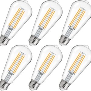 ALAMPEVER Paquete de 6 bombillas LED Edison vintage regulables ST19ST58, bombillas LED decorativas, 8 W (equivalente a 100 W), 2700 K blanco suave, ALAMPEVER Paquete de 6 bombillas LED Edison vintage regulables ST19ST58, bombillas LED decorativas, 8 W (equivalente a 100 W), 2700 K blanco suave,