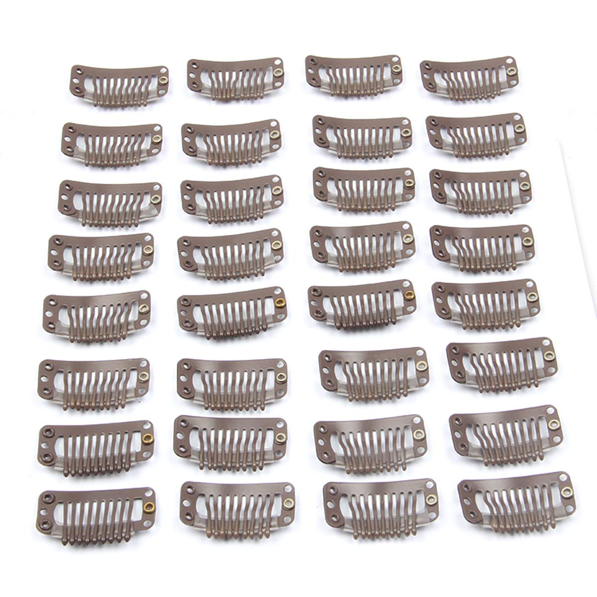 20 clips de metal a presión para extensiones de cabello DIY con clip, 9 dientes, 0.04 ozpieza, 9 dientes, 0.04 ozpieza, color marrón oscuro (marrón