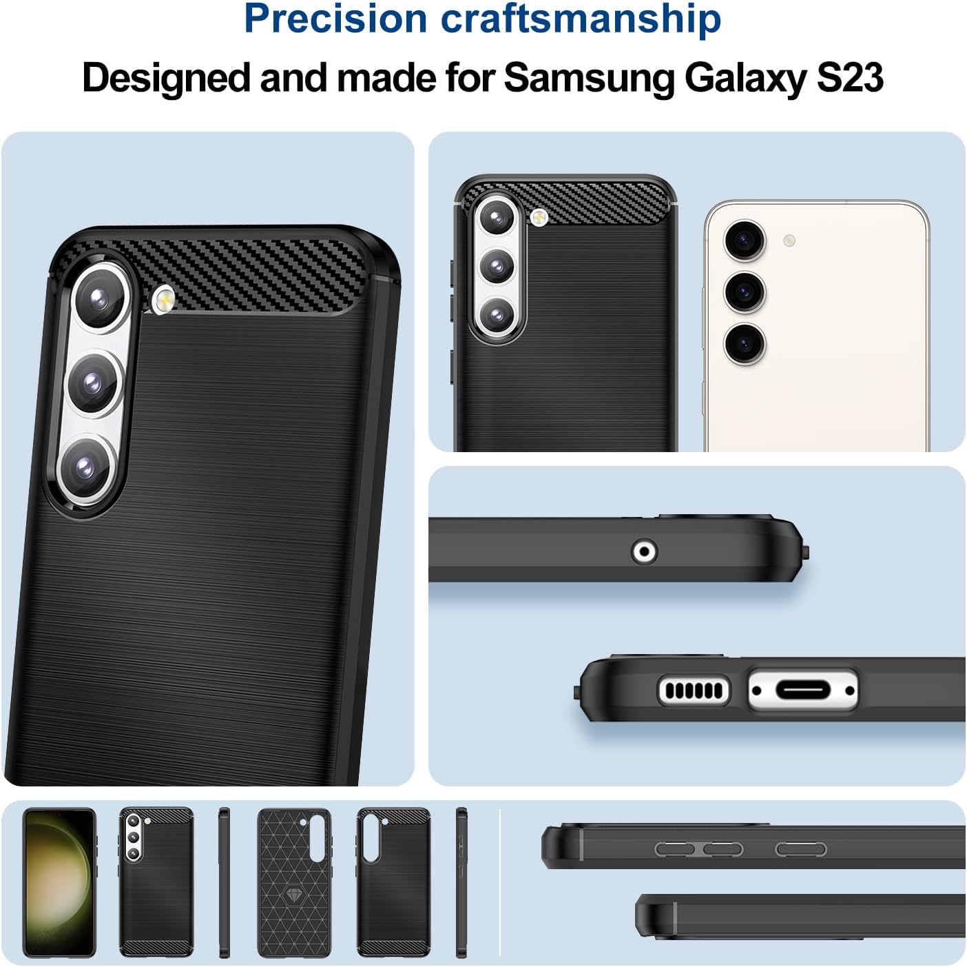 Qiinogow Funda compatible con Samsung Galaxy S23 5G, funda delgada para teléfono con absorción de golpes, funda protectora de goma TPU de fibra de