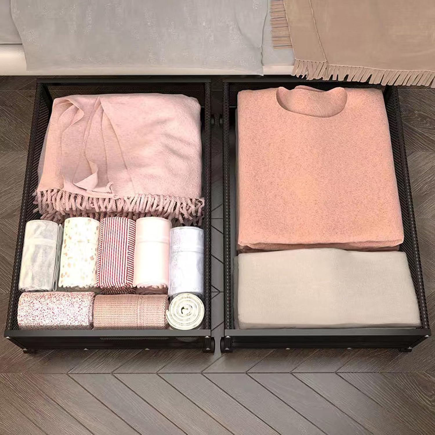 steauty Almacenamiento debajo de la cama con ruedas, contenedores de almacenamiento de metal debajo de la cama con cubierta transparente, cajas de