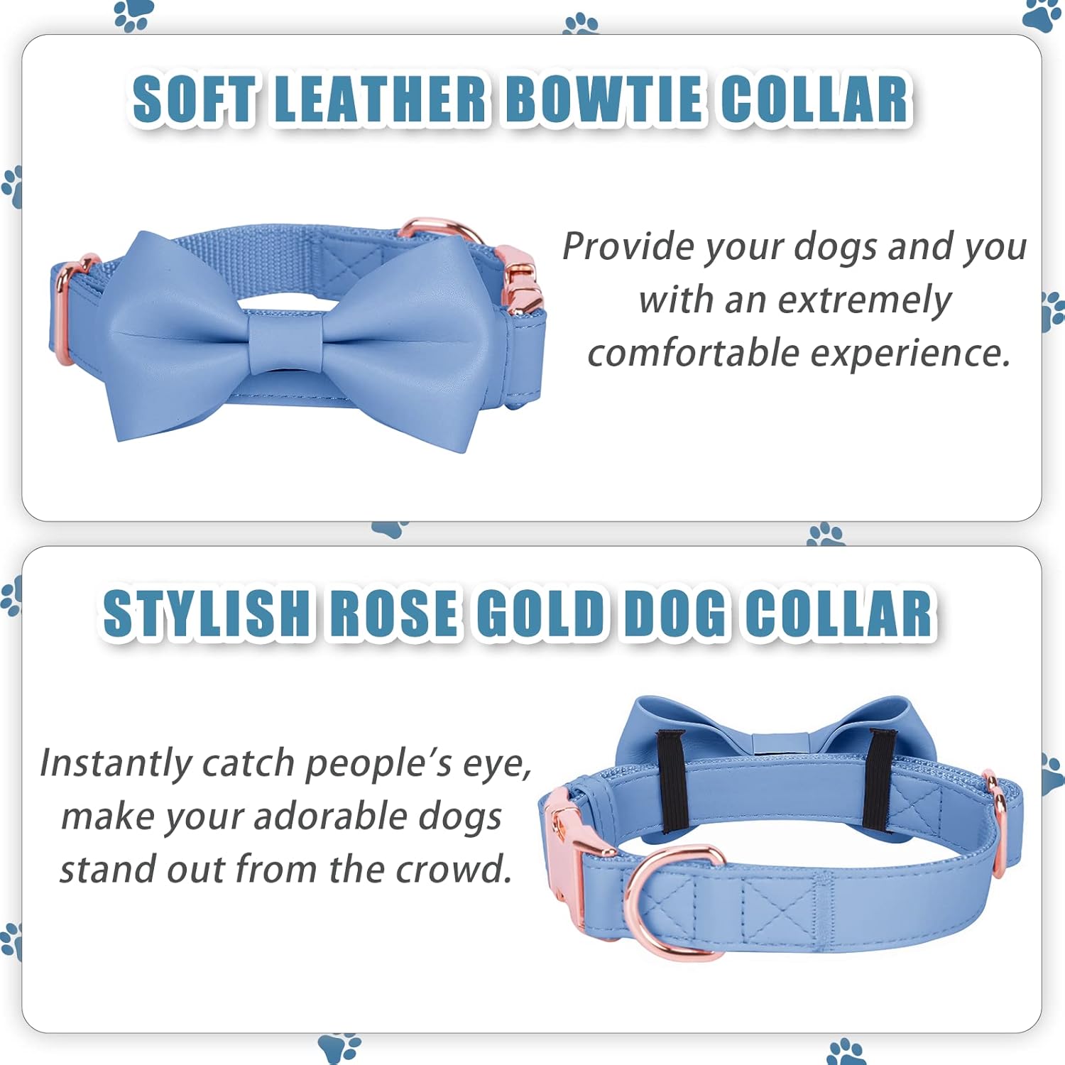 Collar de cuero suave para perro, ajustable, lindo collar de pajarita fácil de limpiar con elegante hebilla de metal resistente de oro rosa para