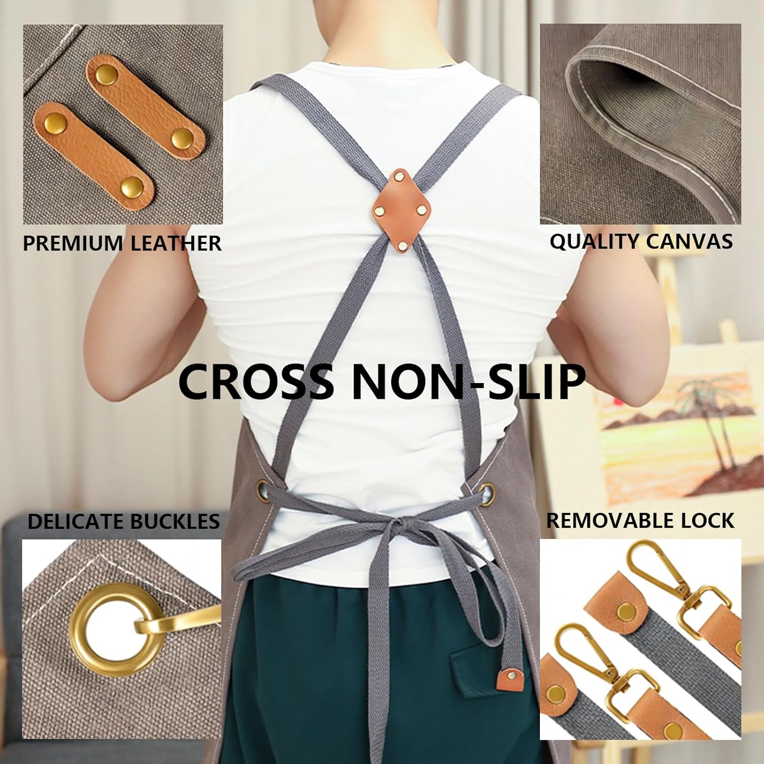 Delantales de chef impermeables para hombres y mujeres con bolsillos grandes, lona de algodón con espalda cruzada, delantal ajustable resistente