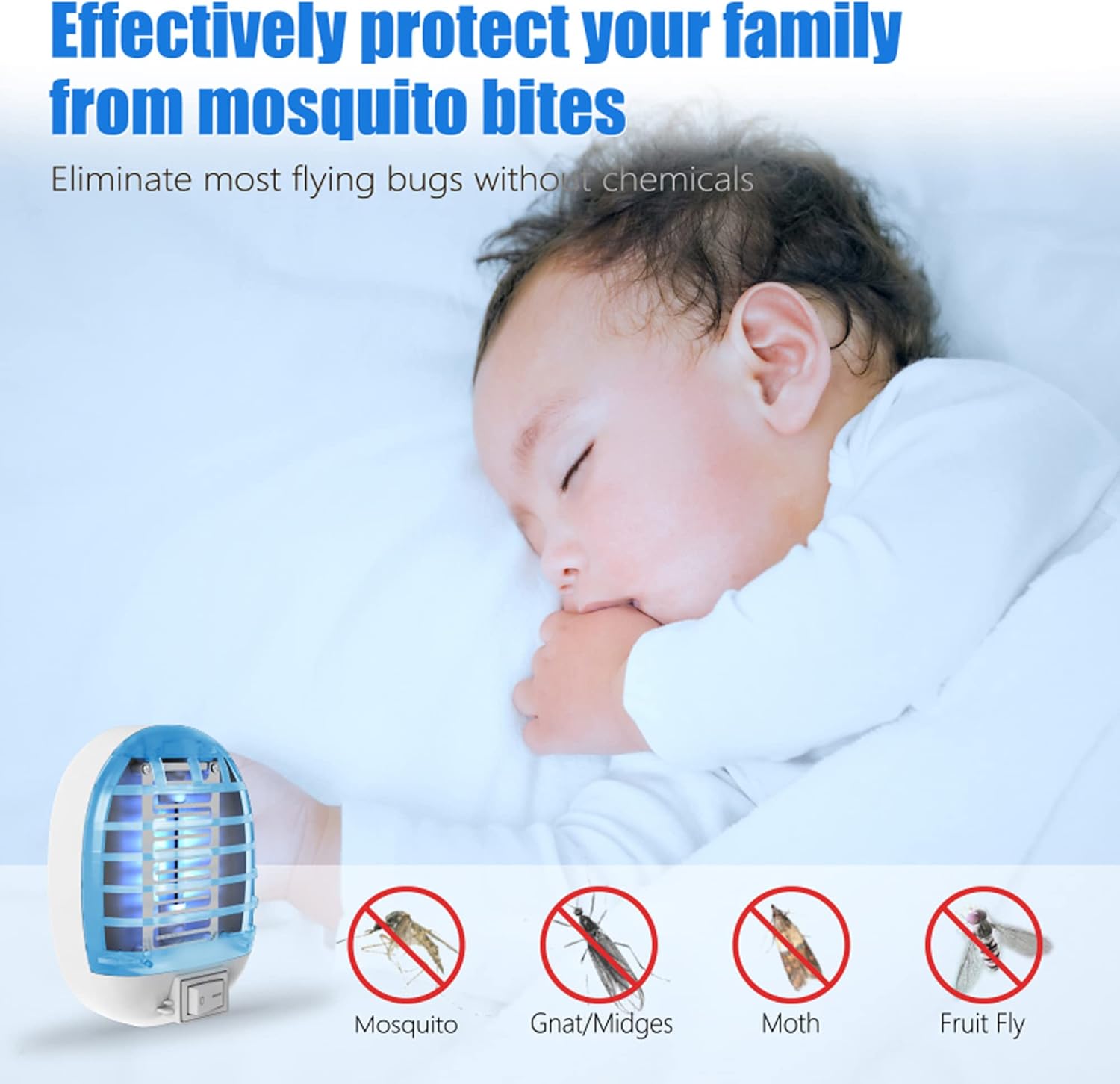 Exterminador de insectos para interiores, trampa electrónica para moscas, mata mosquitos con luces azules para sala de estar, hogar, cocina,