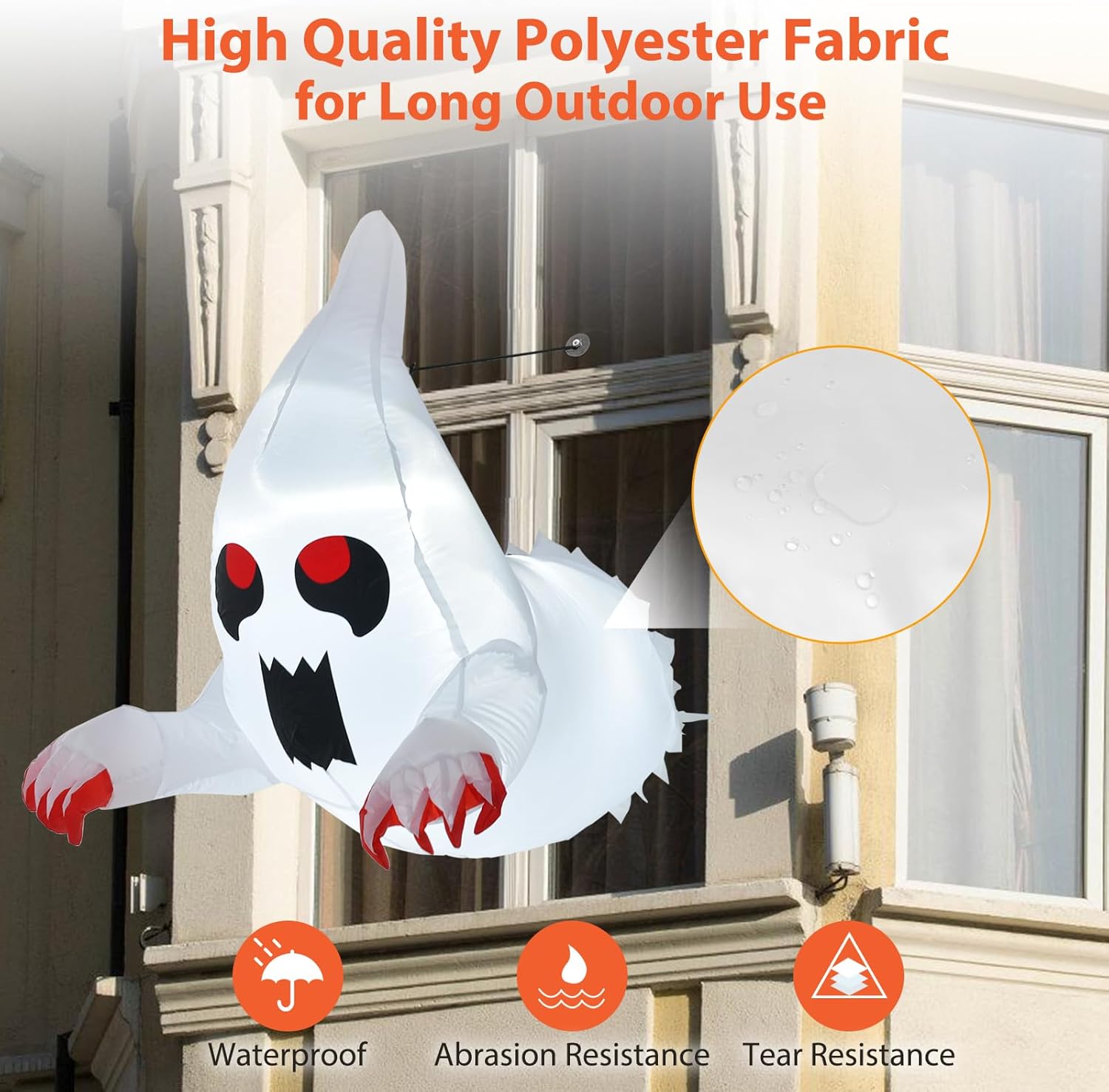 COSTWAY Fantasma inflable que estalló de la ventana, decoraciones inflables con luces LED integradas, 3 ventosas