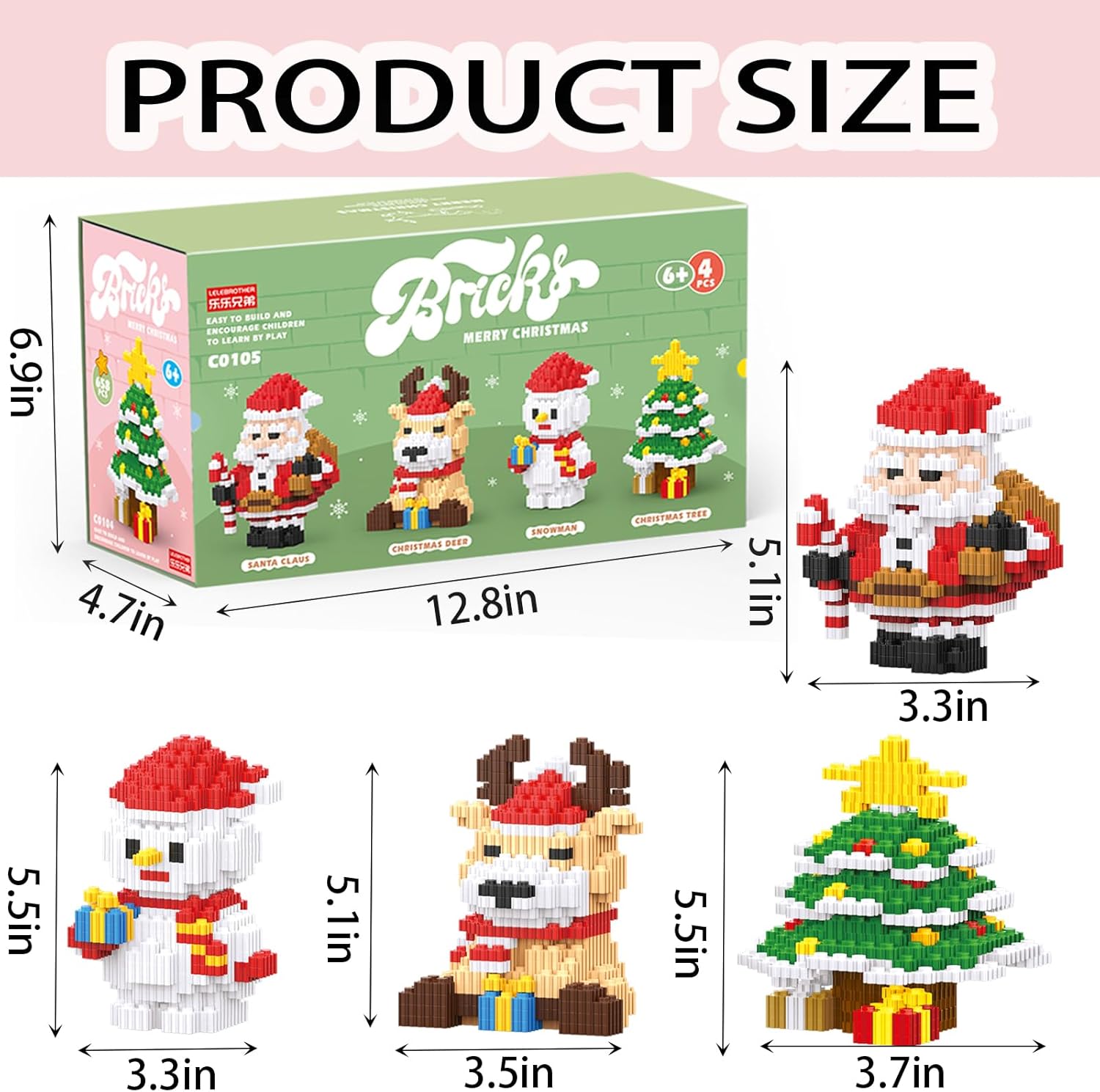 Juego de bloques de construcción de Navidad 4 en 1 compatible con Lego Christmas Micro Blocks apilables, juguetes nuevos, caja de regalo de Año