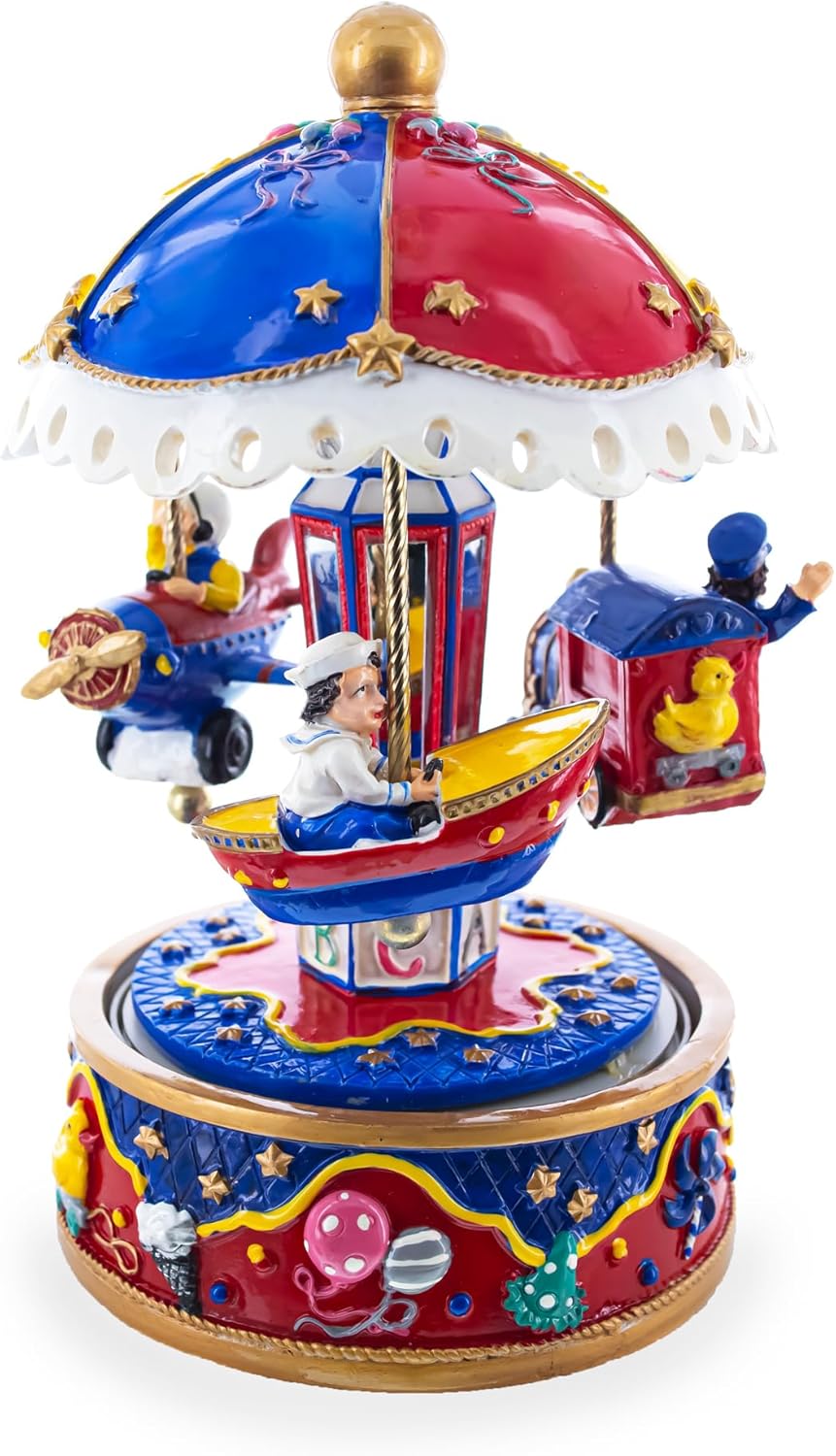 Carrusel de transporte caprichoso figura musical con avión, barco y tren