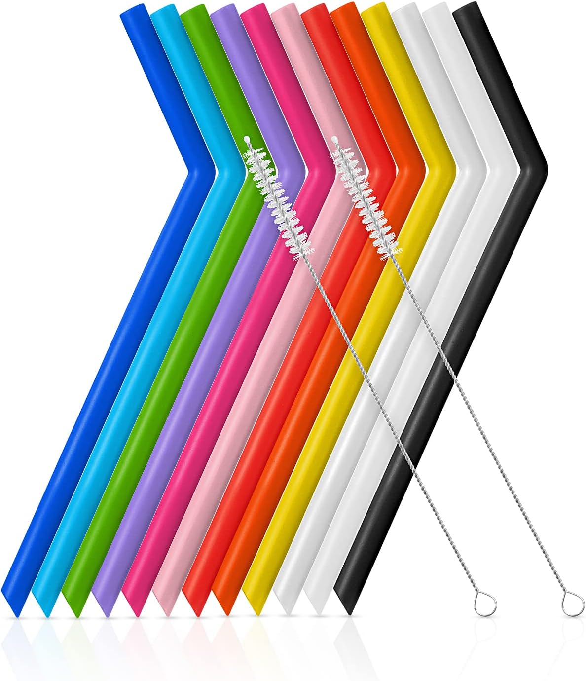 Paquete de 12 pajitas de silicona reutilizables para niños y adultos, flexibles, largas, frías y calientes, longitud de 10 pulgadas de diámetro,