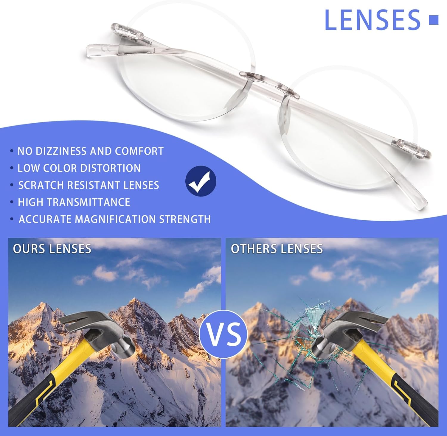 KoKoBin 3 Pack Rimless Round Reading Glasses,Blue Light Blocking for Men and Women