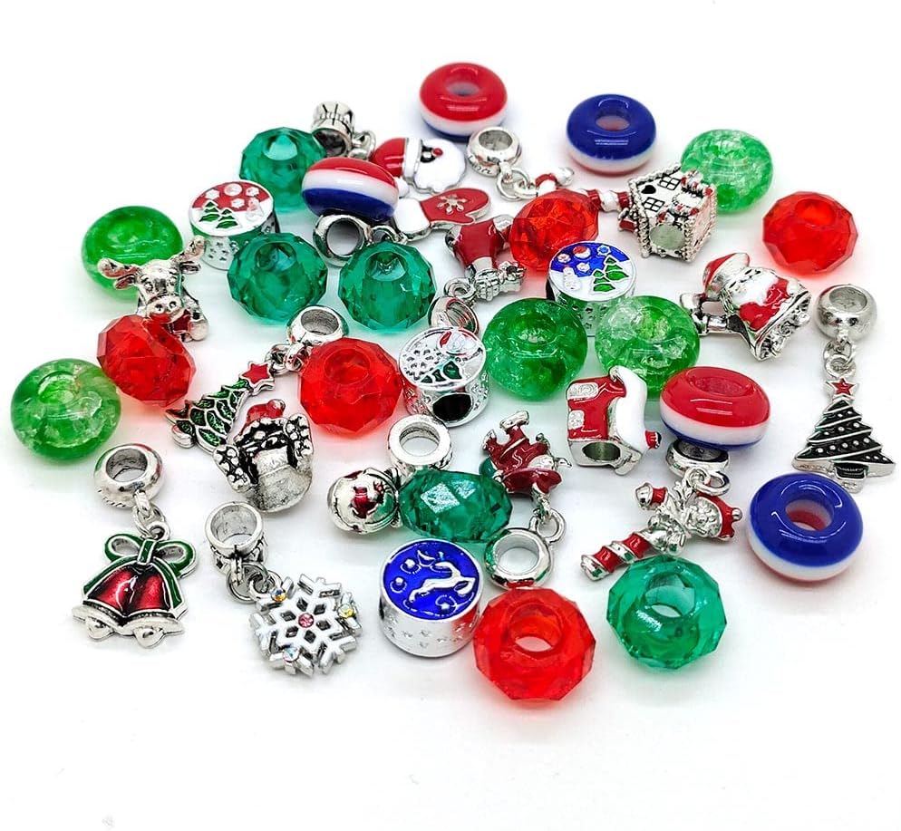 Cuentas de Navidad mixtas, 40 piezas de dijes para hacer joyas, cuentas de aleación esmaltada con agujero grande de rinesotono, varios colores y