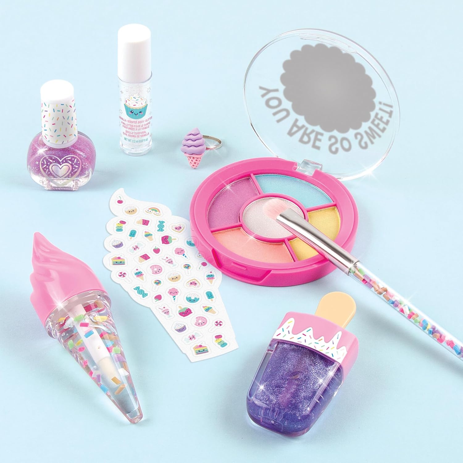 Make It Real Candy Shop – Juego de cosméticos  9 piezas, cosméticos perfumados de vainilla y fresa, brillos en forma de helado, kit de belleza,
