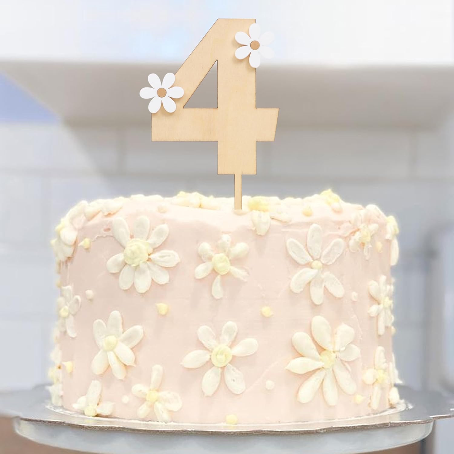 Decoración de madera para pastel de margaritas para 4 cumpleaños, decoración de fiesta de cumpleaños de margaritas, cumpleaños retro, cumpleaños