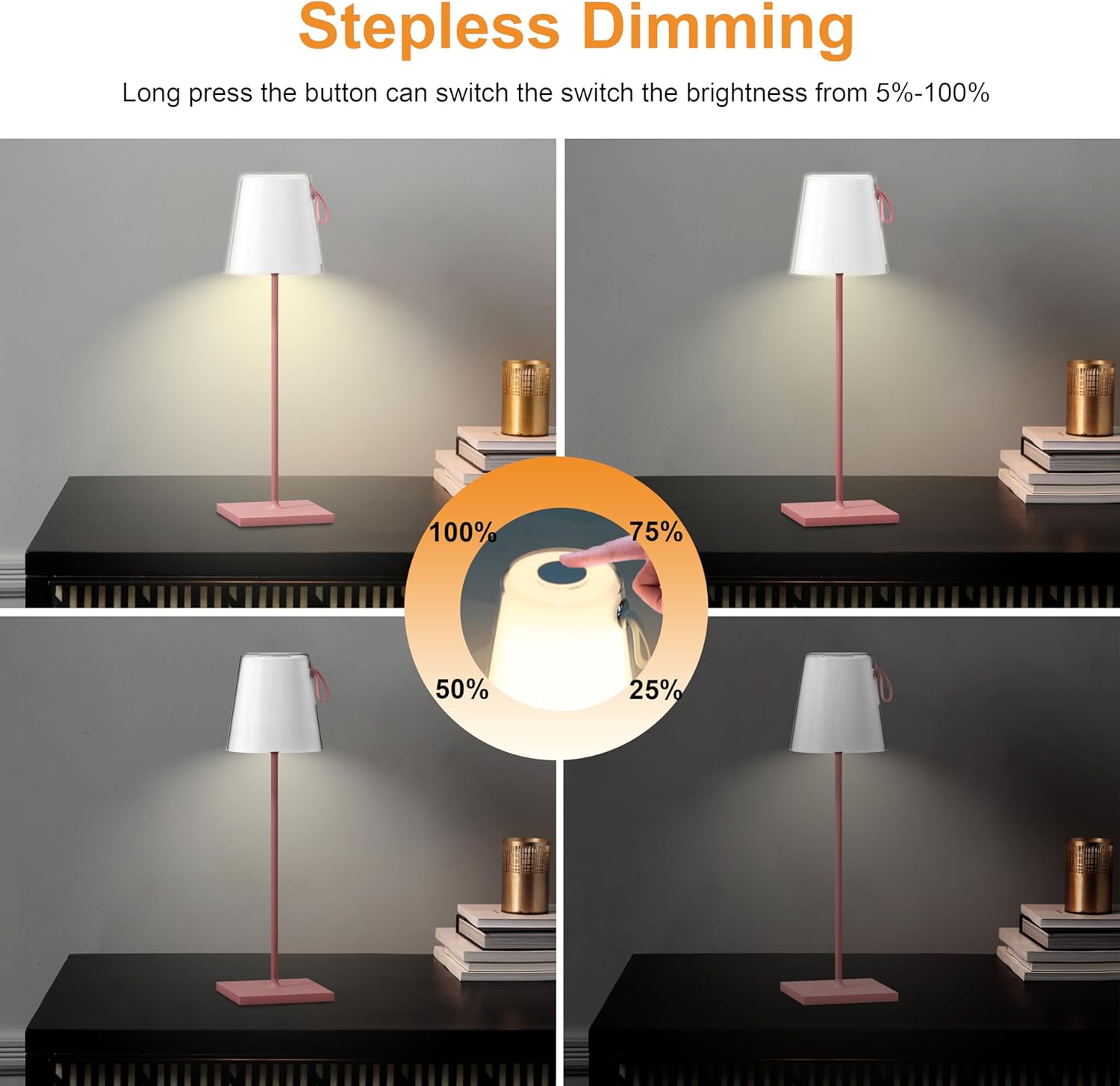 FLORNIA Juego de 2 lámparas de mesa inalámbricas RGB, luz de mesa recargable, lámpara de escritorio LED portátil, 1600 colores y lámpara de noche de