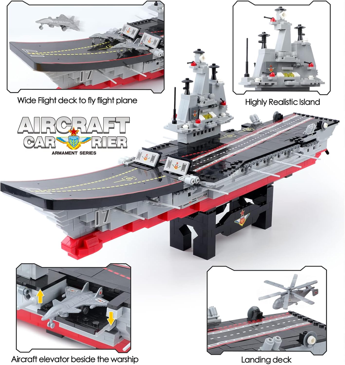 Juego de bloques de construcción de juguete con caja de almacenamiento, 1131 piezas, acorazado del ejército, aviones, barco, juguete de construcción