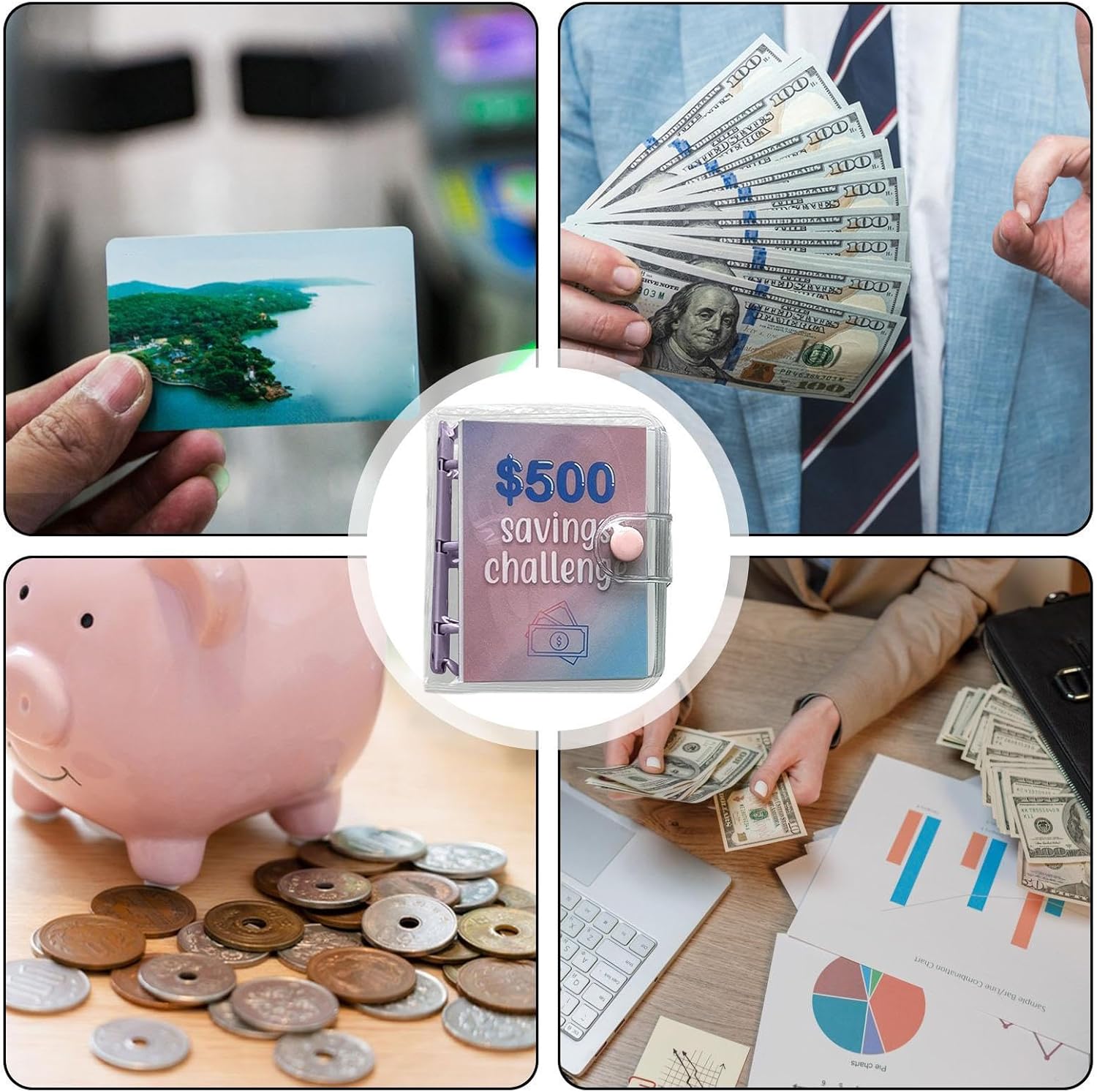 Carpeta de desafío de ahorro de 500 ahorros, carpeta de ahorro de dinero, libro de desafíos de ahorro con sobres, desafío de ahorro de sobres, mini