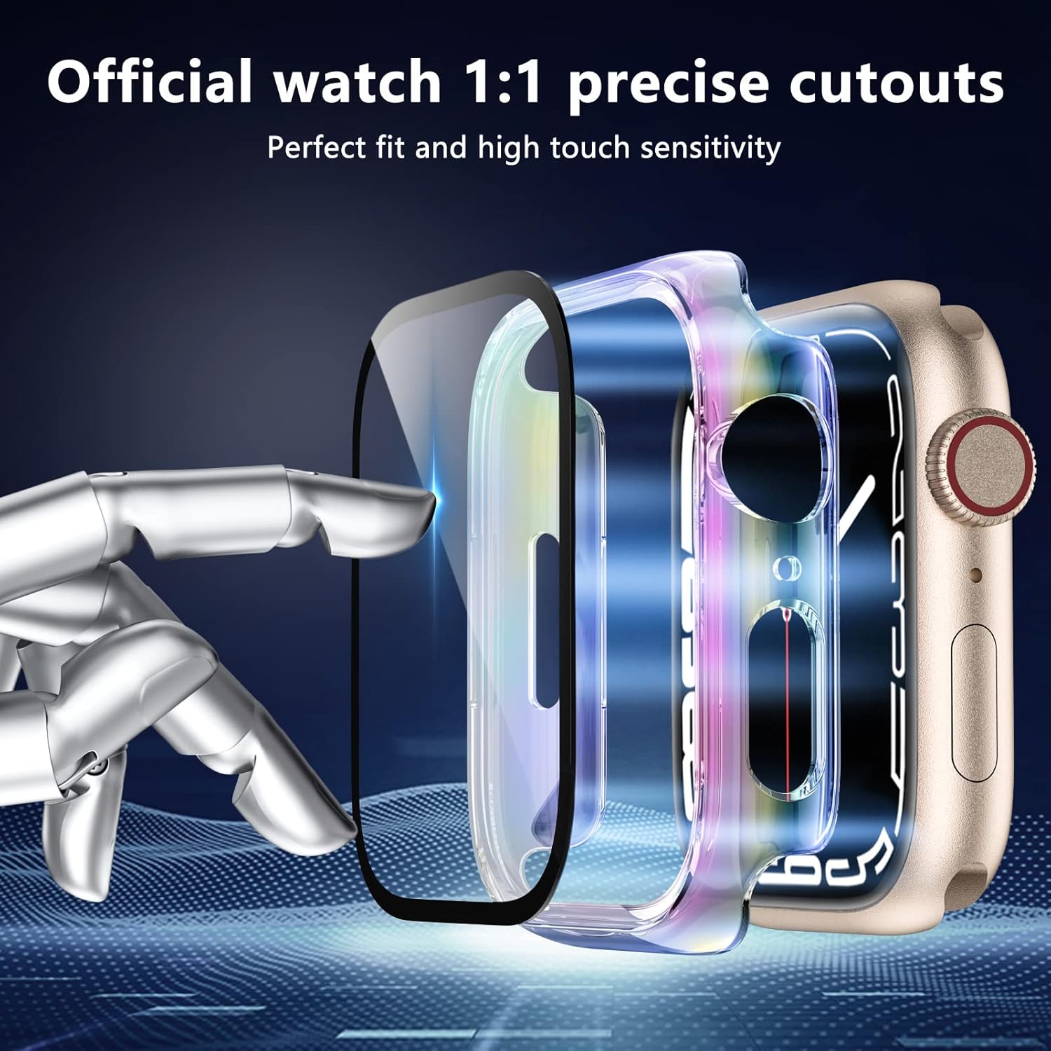 GEAK Protector de pantalla compatible con Apple Watch Case de 1.732 pulgadas Series 4, cobertura completa, cubierta protectora de policarbonato duro