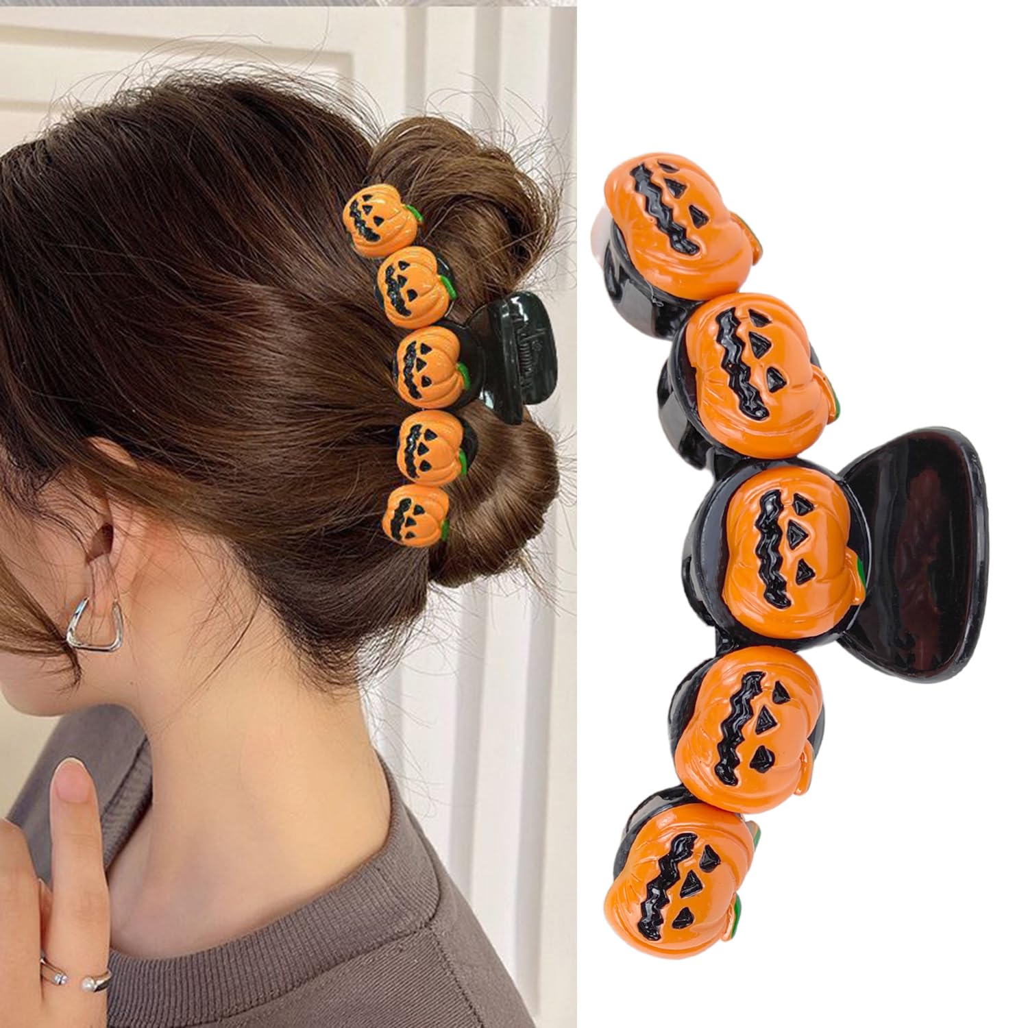 Pinzas para el pelo de Halloween, pinzas para el pelo de calabaza, lindo diseño de calabaza, pinzas de garra para cabello grueso, accesorios para el