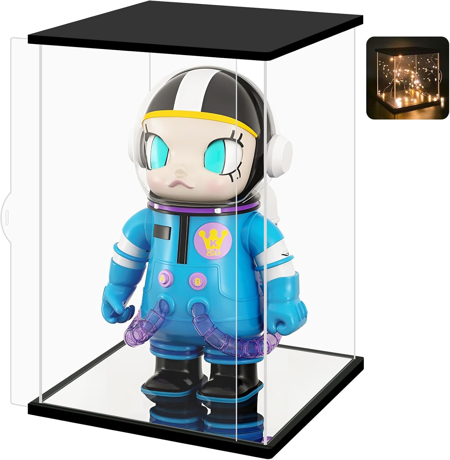 NONEMEY Vitrina de acrílico transparente con dos tipos de luces para 1000% Pop Mart, modelo a prueba de polvo, caja organizadora, vitrina para