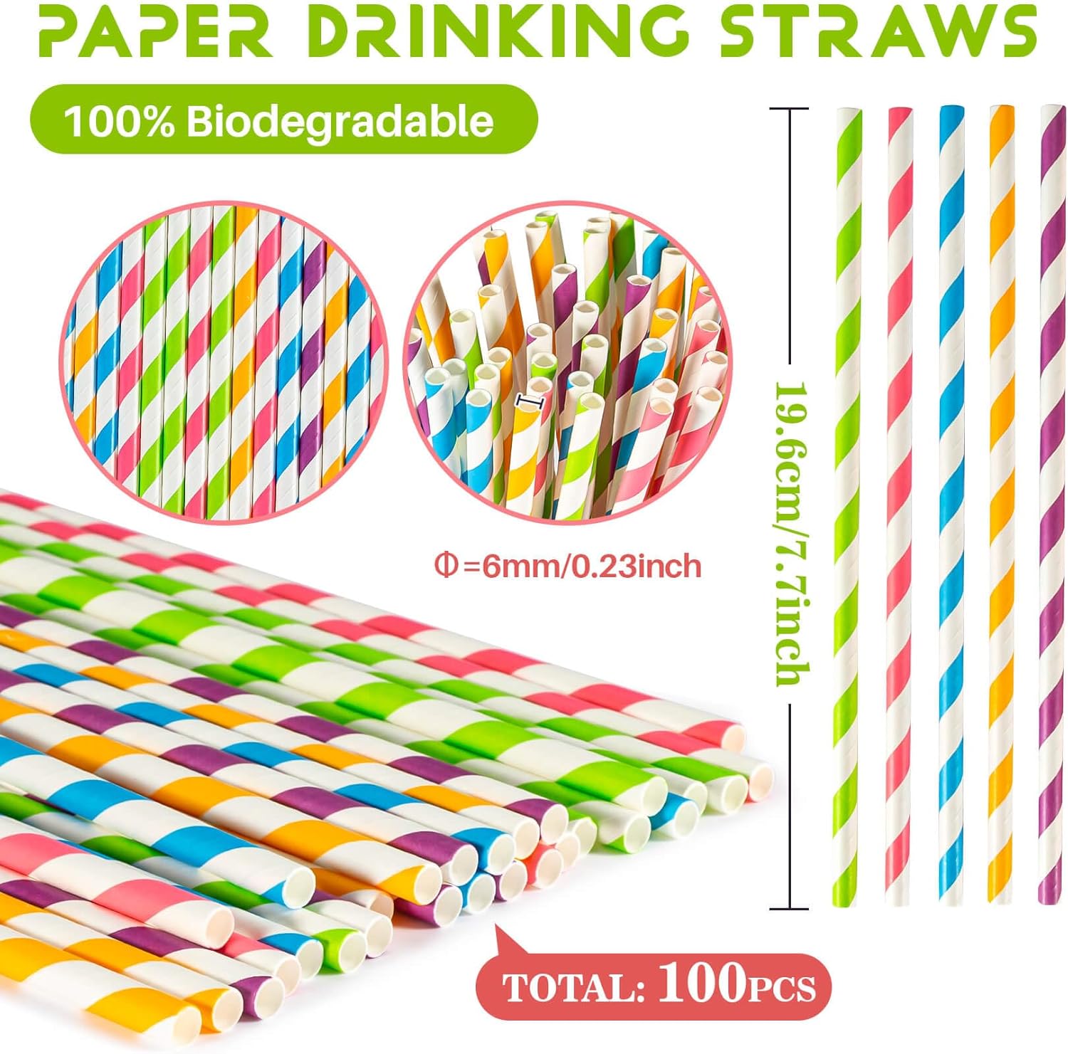 125 popotes desechables a rayas de 5 pulgadas, pajitas pequeñas de papel kraft de agave colorido a granel, para café, leche, jugo, cocciales y para