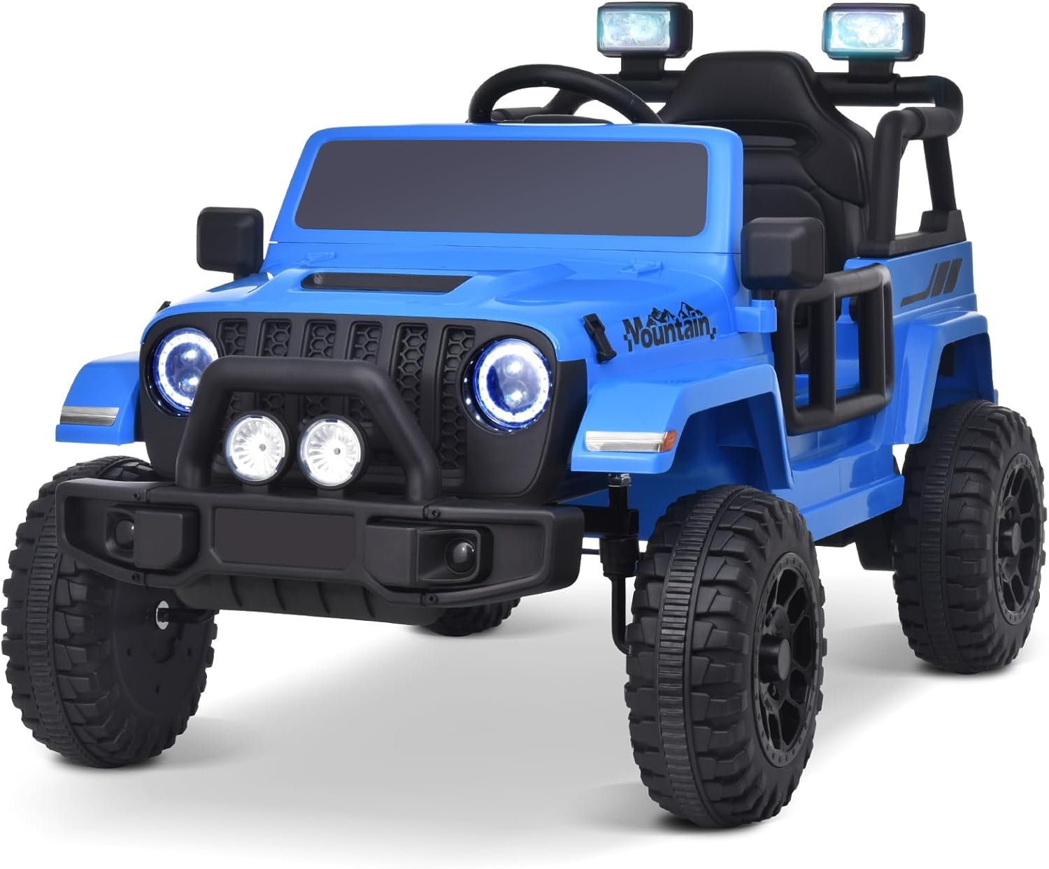 Joywhale Vehículo eléctrico motorizado para niños de 12 V, con control remoto, suspensión de 4 ruedas, luces LED, música y FM, cinturón de