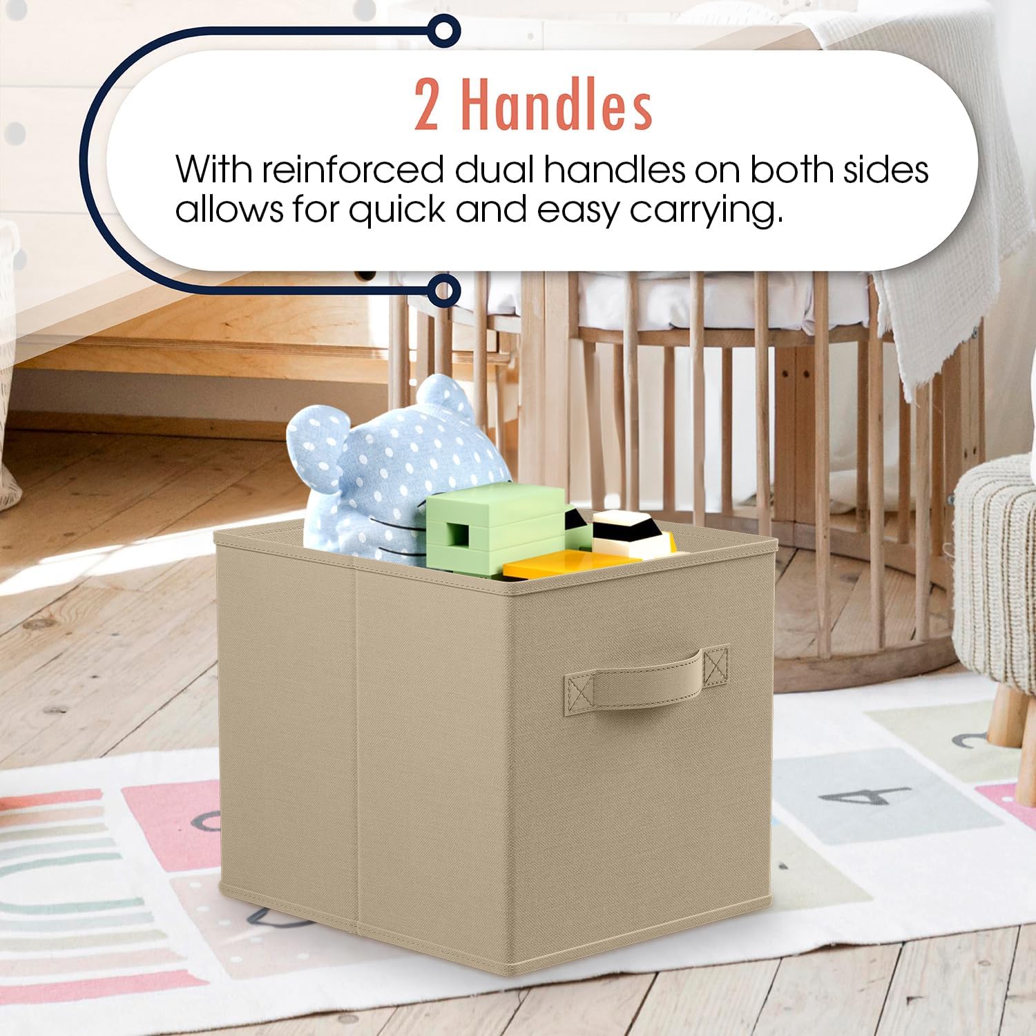 Ornavo Home Kallax – Caja de almacenamiento plegable plegable con asas dobles, juego de 6 unidades, 13 x 15 x 13 pulgadas, color beige