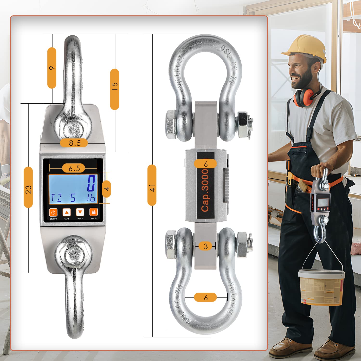 Bonvoisin Báscula digital de grúa de 11000 libras, báscula colgante industrial resistente (11000 libras11,023.1 lbs)
