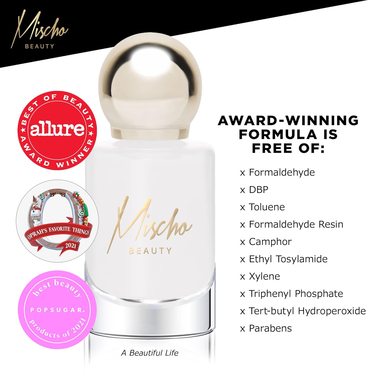 mischo Esmalte de uñas blanco ópalo de lujo, A Beautiful Life, esmalte de uñas vegano similar al gel resistente a las astillas, esmalte de uñas de