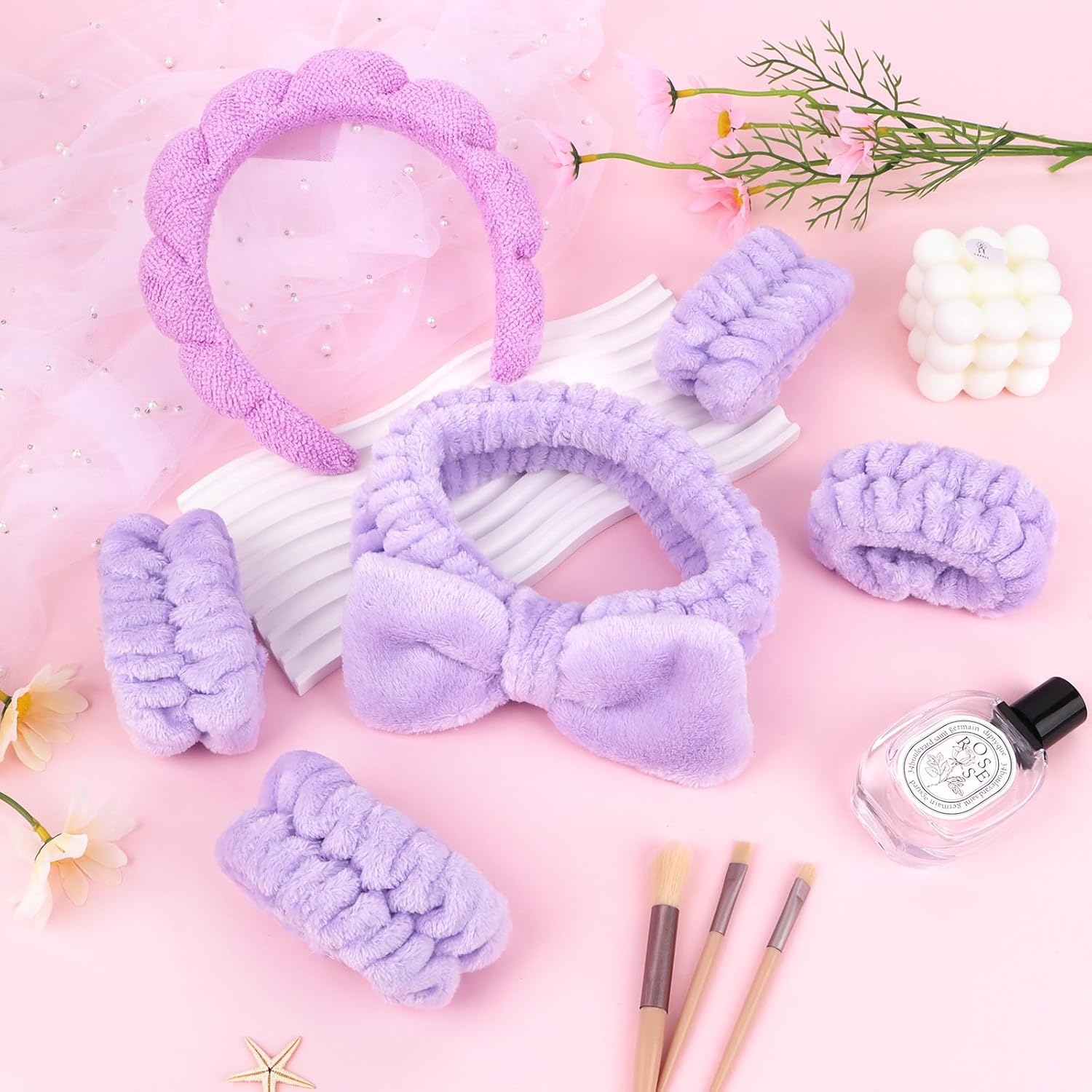 Juego de 6 diademas y muñequeras de spa, tela de rizo suave y microfibra, para el cuidado de la piel de las mujeres, maquillaje, baño, yoga, regalo