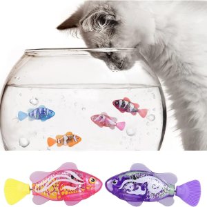 Robot Fish Activado por agua, natación en agua con luz LED, juguetes eléctricos de bañera para mascotas, gatos, perros (dorado + morado) Robot Fish Activado por agua, natación en agua con luz LED, juguetes eléctricos de bañera para mascotas, gatos, perros (dorado + morado)