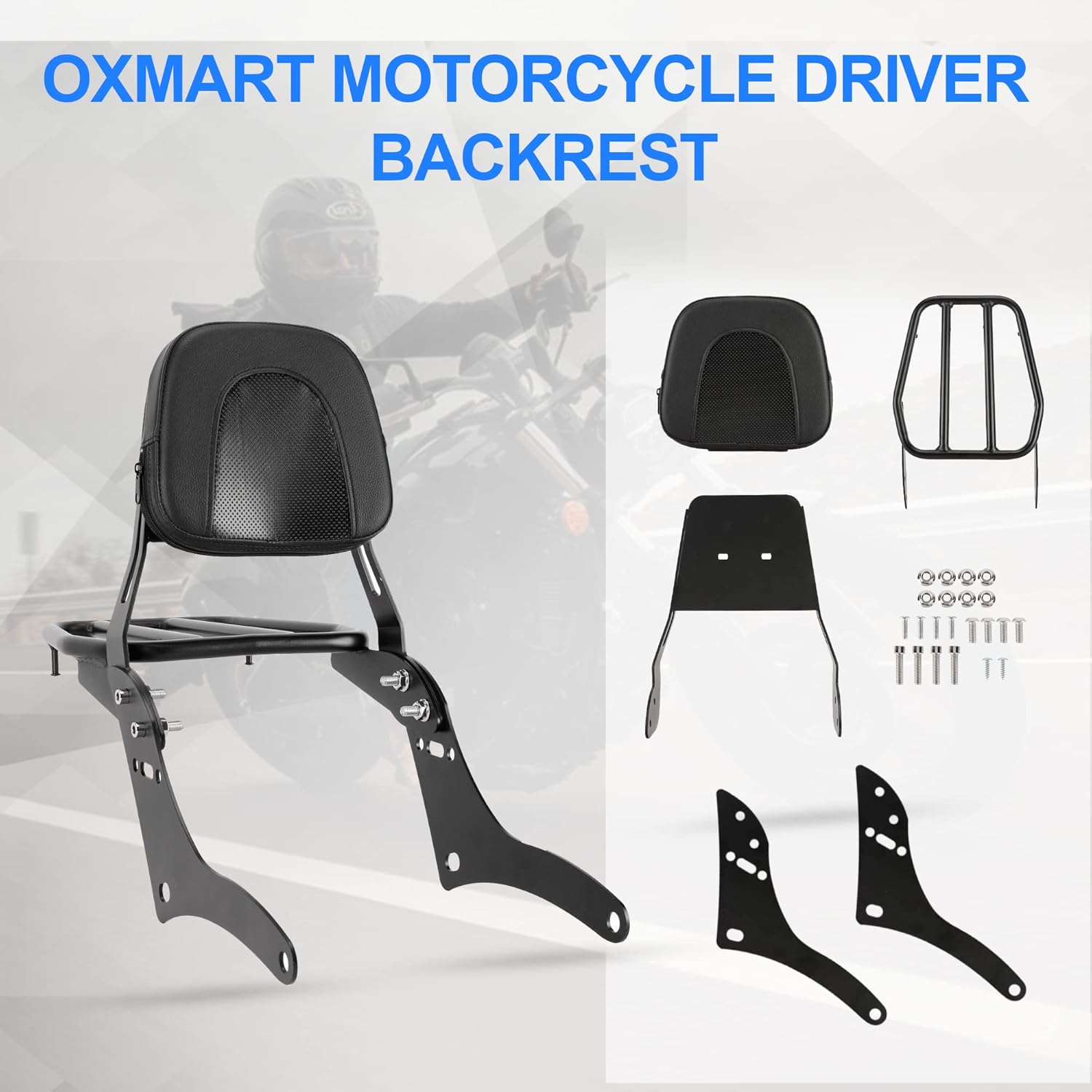 Barra desmontable para motocicleta con almohadilla para asiento trasero del pasajero + soporte para respaldo trasero, portaequipajes compatible con