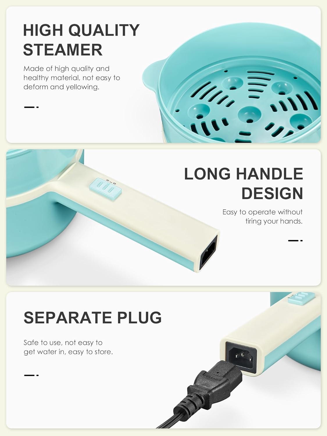 Yabano Olla eléctrica, olla eléctrica antiadherente de 850 W con vaporizador, olla de fideos de 1.6 L con control de potencia doble, olla portátil