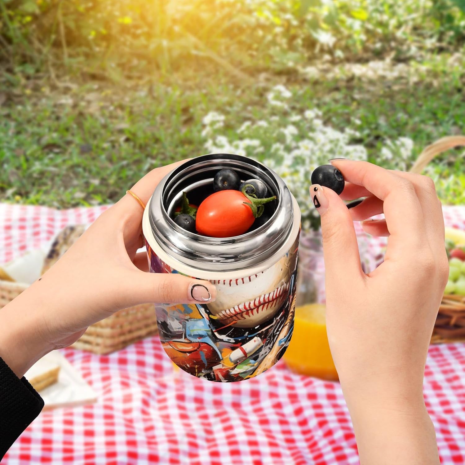 Baseball Baseball Bat Grunge Kids Womens Insulated Food Jar with Spoon 17oz500ml Thermal Food Jar Stainless Steel Vacuum Portable Thermal Food for