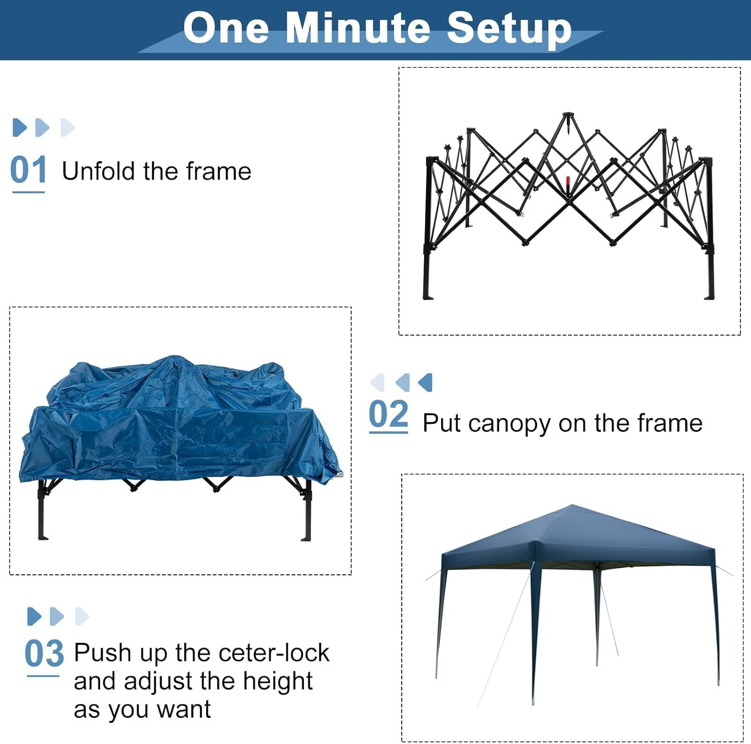 Toldo desplegable de 10 x 10 pulgadas para 2-4 personas con bolsa de almacenamiento, color azul (116 x 116 x 103 pulgadas) (largo x ancho x alto)