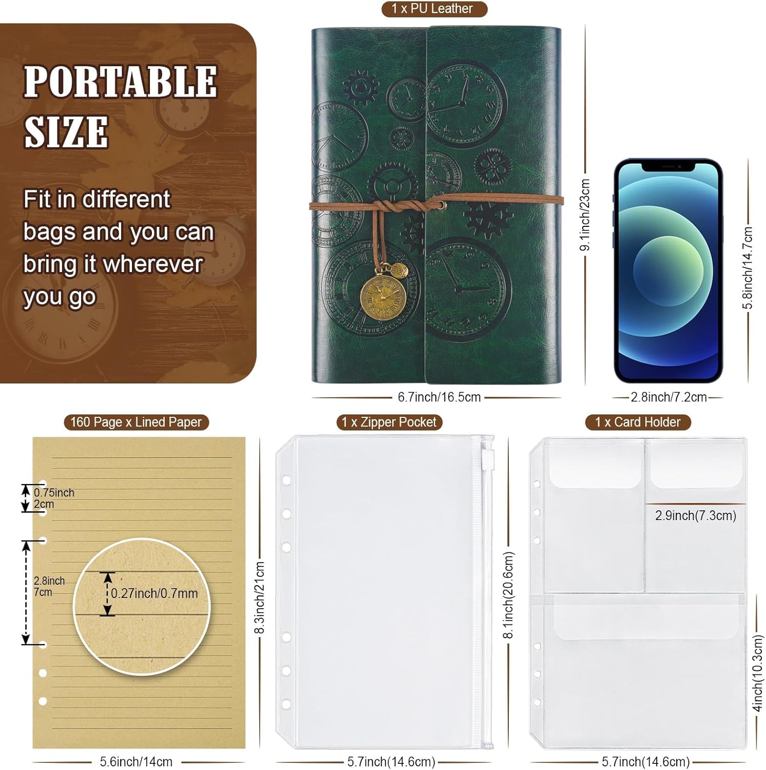 Diario de cuero, diario de viaje, diario vintage para mujeres y hombres, diario encuadernado en cuero para escribir, cuaderno de diario recargable