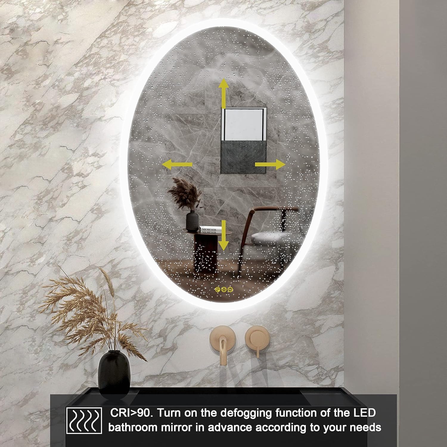CITYMODA Espejo LED ovalado de baño de 20 x 28 pulgadas, espejo ovalado iluminado de 3 colores, espejo LED regulable para baño, antiniebla, montado