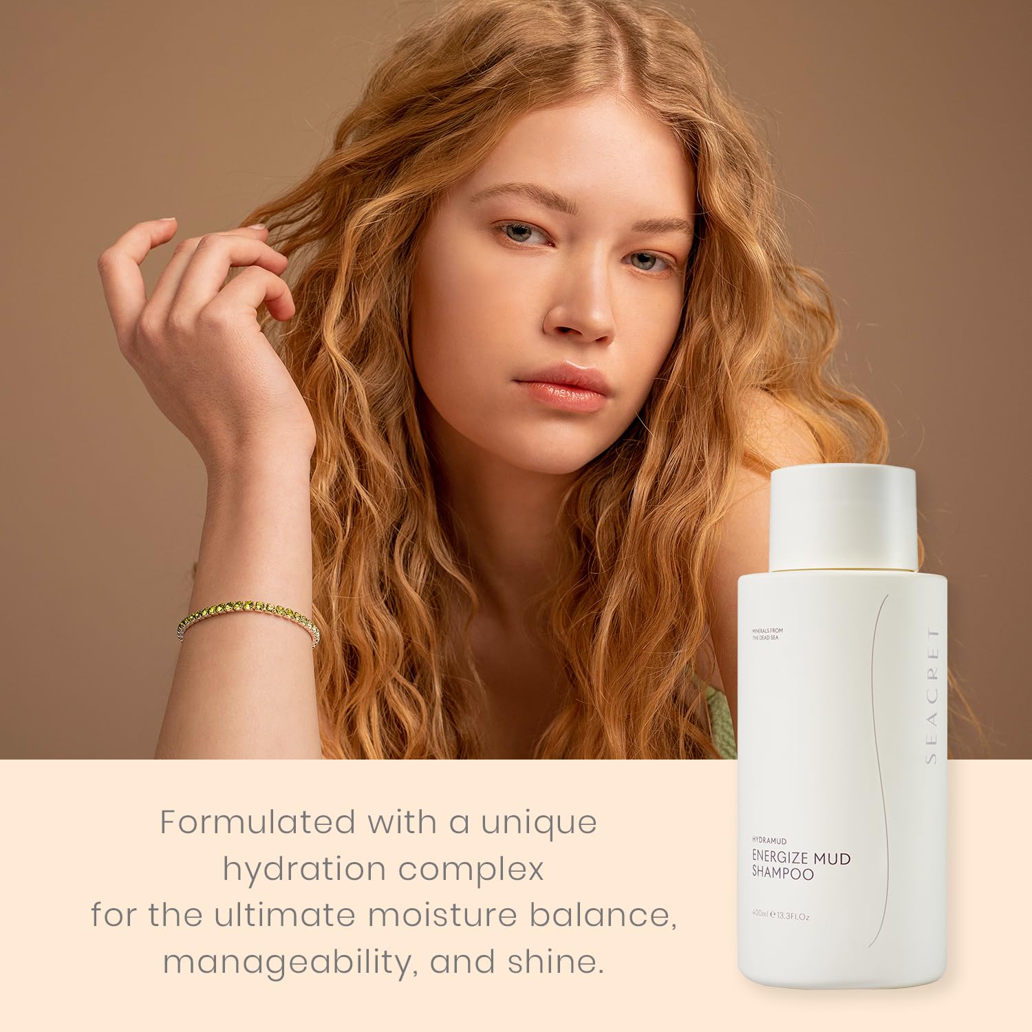 SEACRET Champú para el cabello HydraMud Energize Mud Shampoo con minerales del mar muerto y aceite de argán, 13.3 onzas líquidas